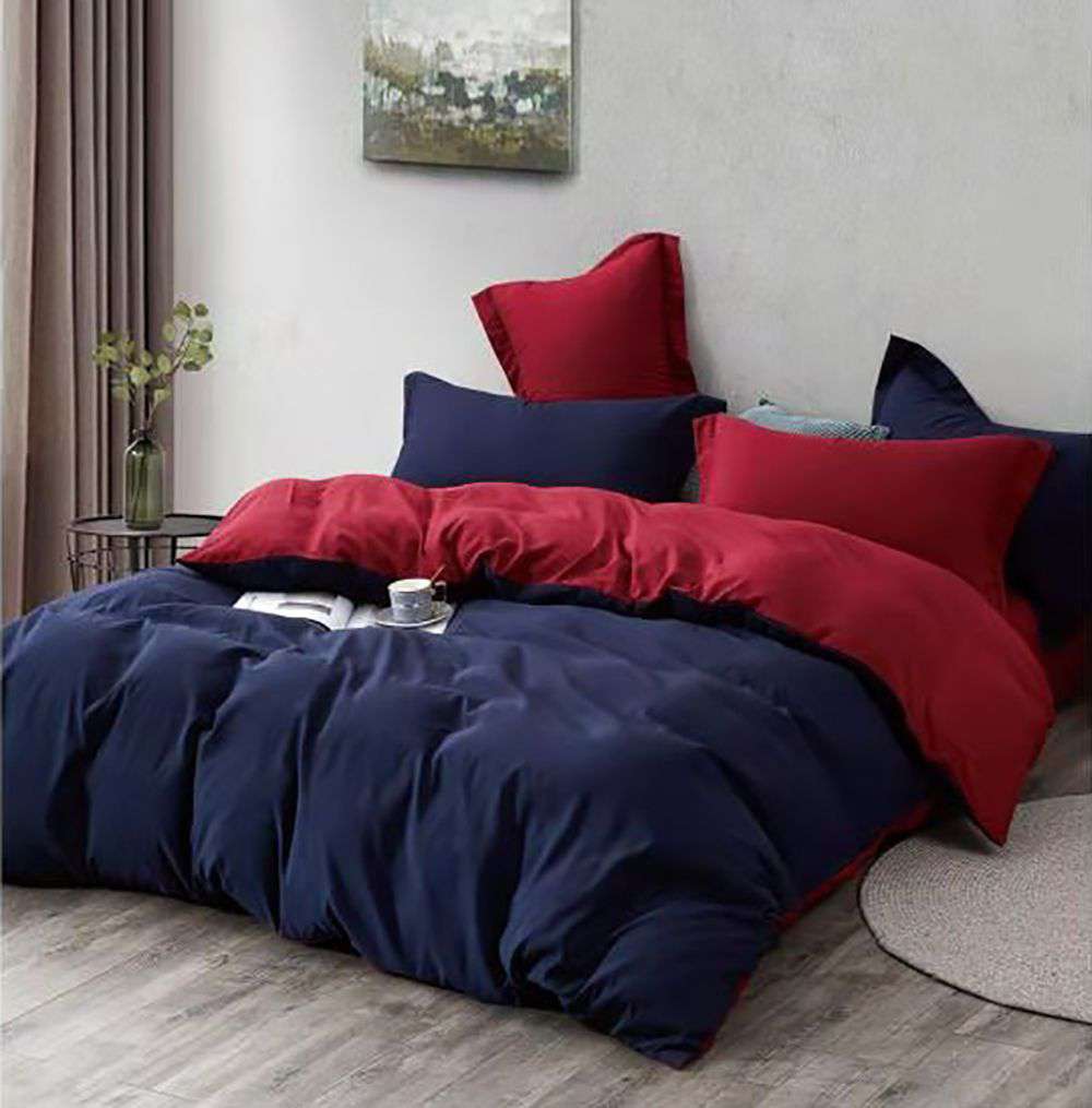 1000TC Reversible Super King Size Blue and Red Duvet Cover Set - Ultra Soft Luxury Bedding for Master Bedroom & Guest Room, All-Season Comfort