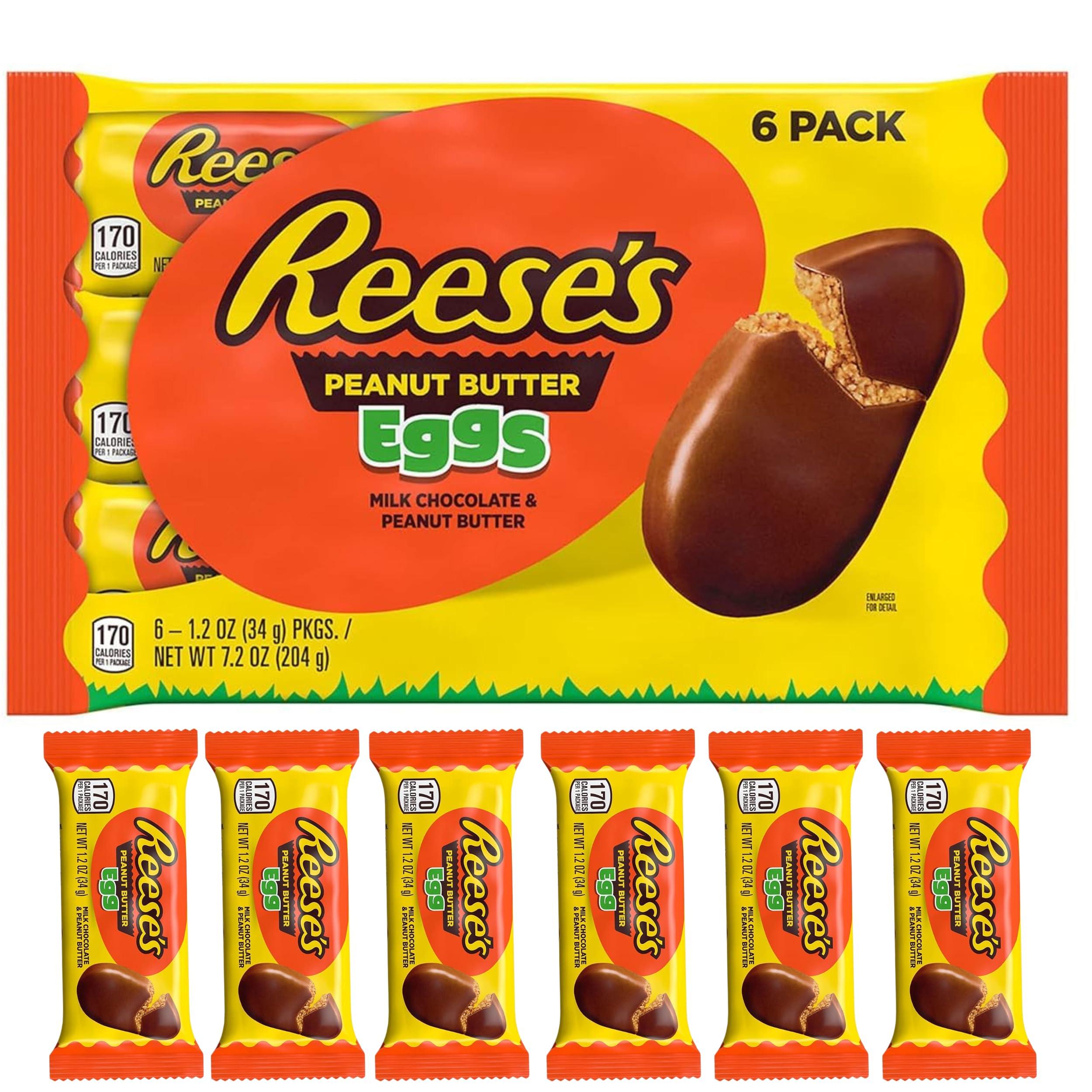 Reese's Milk Chocolate Peanut Butter Eggs - Easter Basket Stuffers & Holiday Candy (1.2 oz, 6-Pack) - Perfect for Easter Celebrations, Party Favors & Sweet Treats