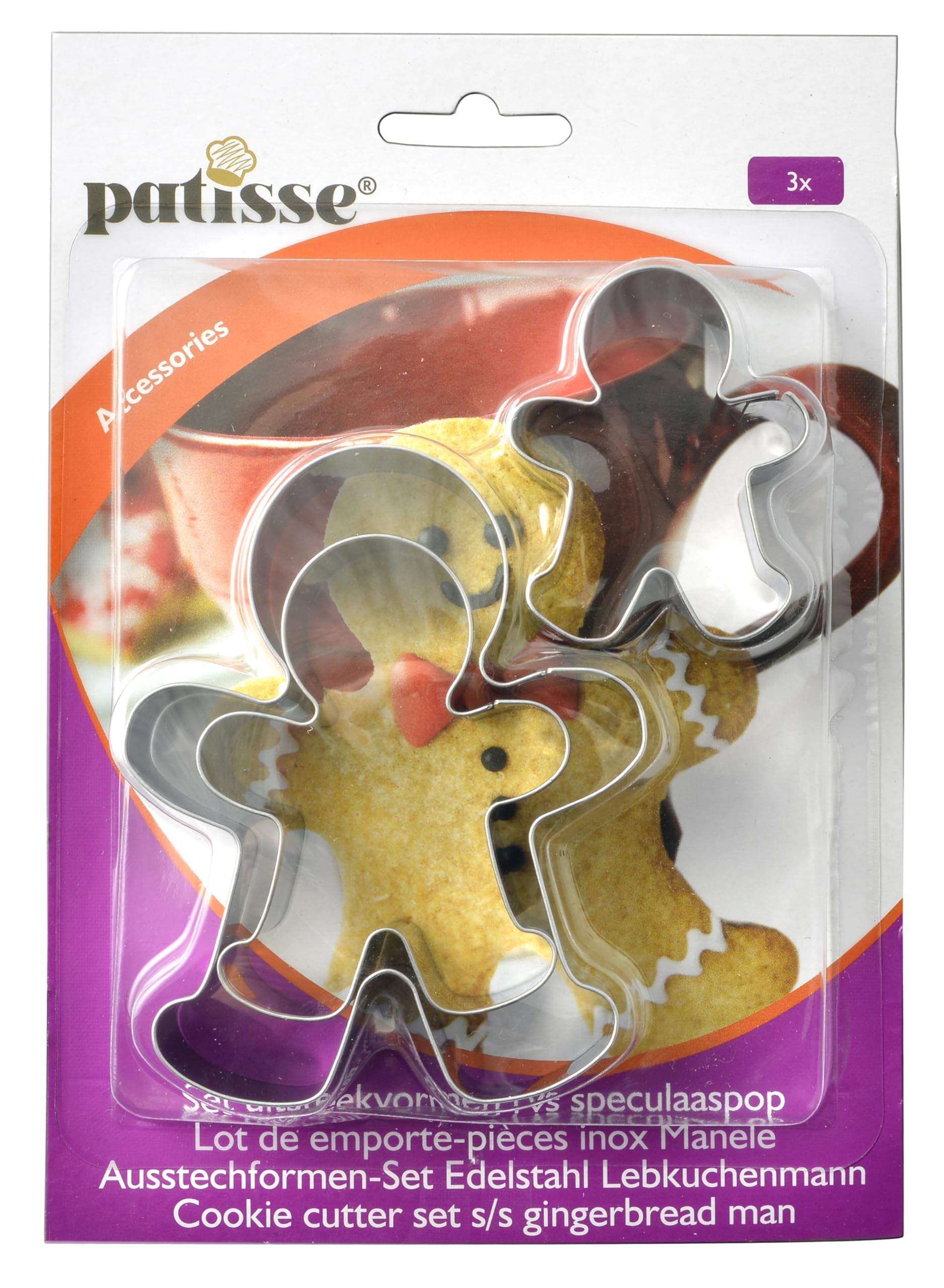 Patisse Metallic Gingerbread Man Cookie Cutter Set - 3 Piece Holiday Baking Kit for Christmas Cookies, DIY Decorations & Festive Baking Gifts