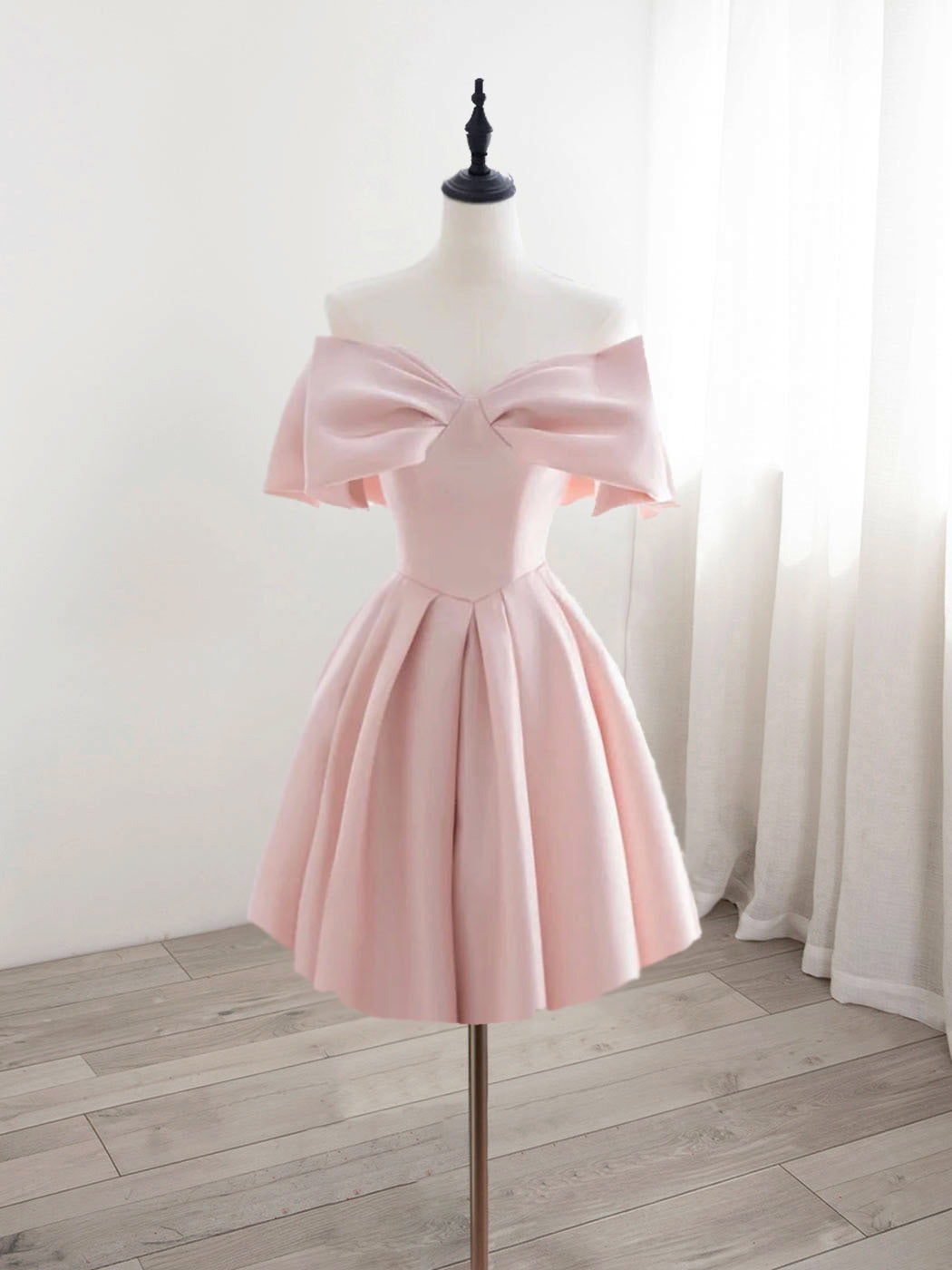 Elegant A-Line Off Shoulder Satin Pink Short Prom Dress | Homecoming Party Dress for Teens | Perfect for Dances, Formals & Special Occasions