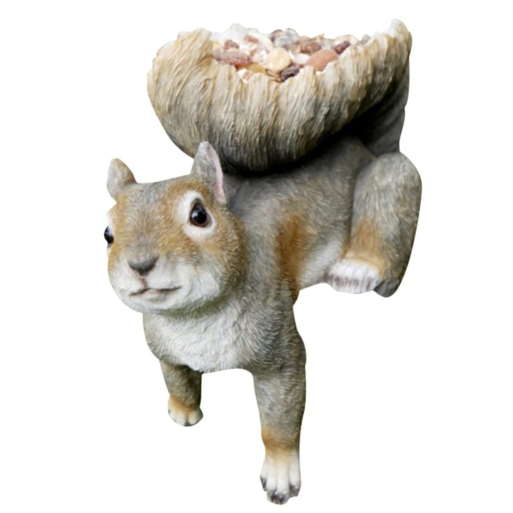 FEGOCLT Resin Bird Feeder - Squirrel Garden Statue & Wild Bird Seed Container - Outdoor Garden Decor for Patio, Yard & Wildlife Watching