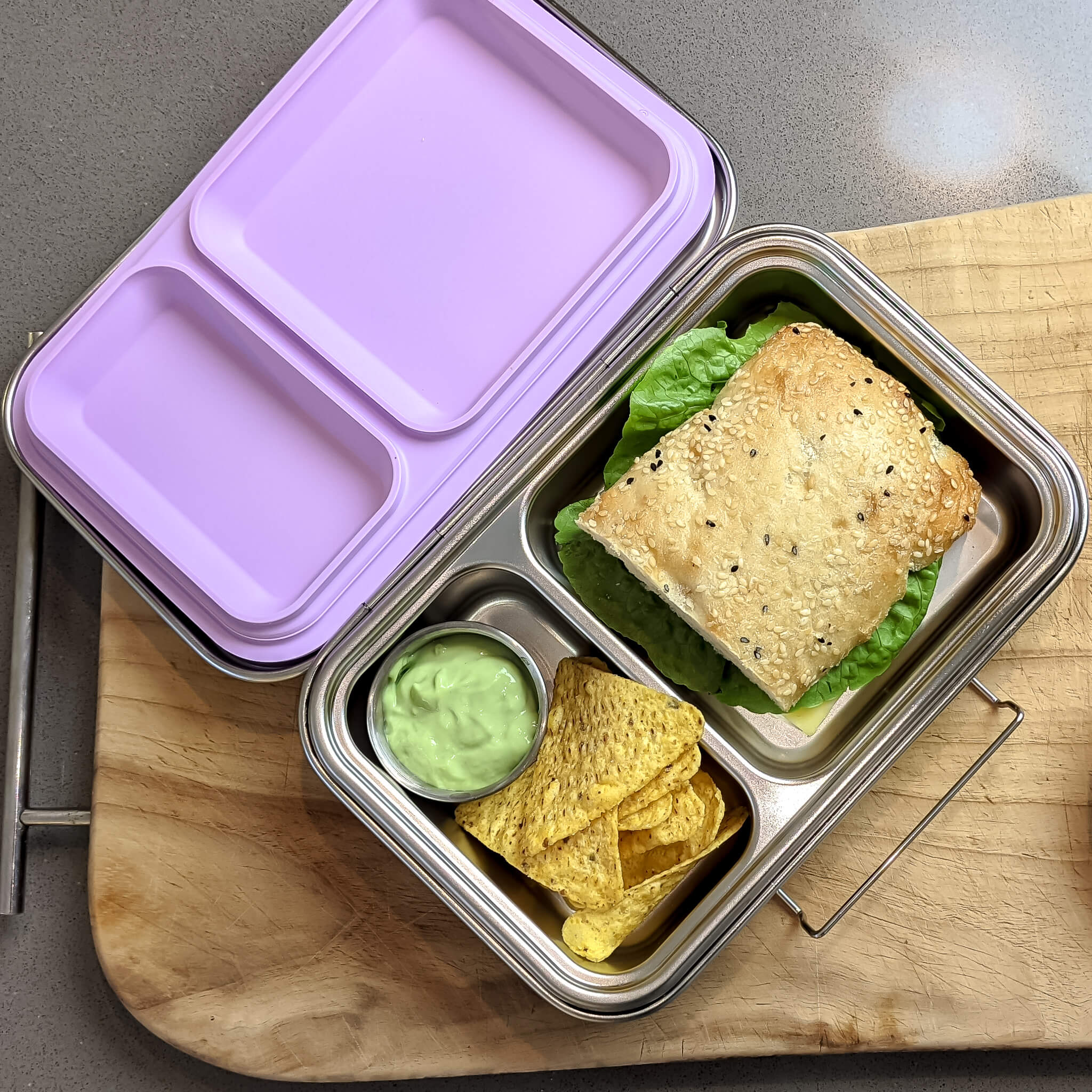 EcoCocoon Stainless Steel Leakproof Bento Lunch Box - 2 Compartment Food Container for Adults & Kids - Perfect for School, Office, Picnics & Meal Prep (Grape Color)