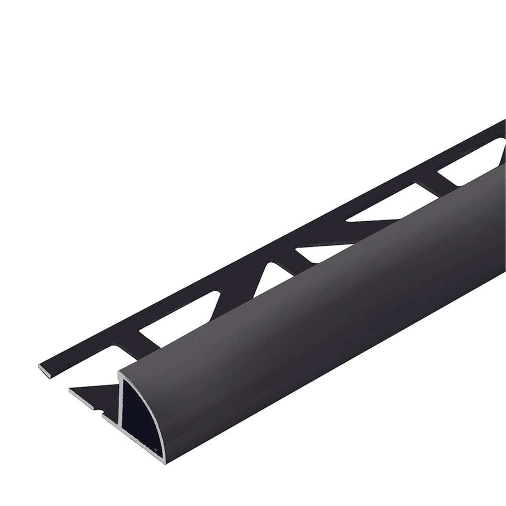Evia 12.5mm x 2.5m Aluminum Tile Edge Trim - Matte Black Round Corner Profile for Bathroom, Kitchen & Wall Tiling Projects