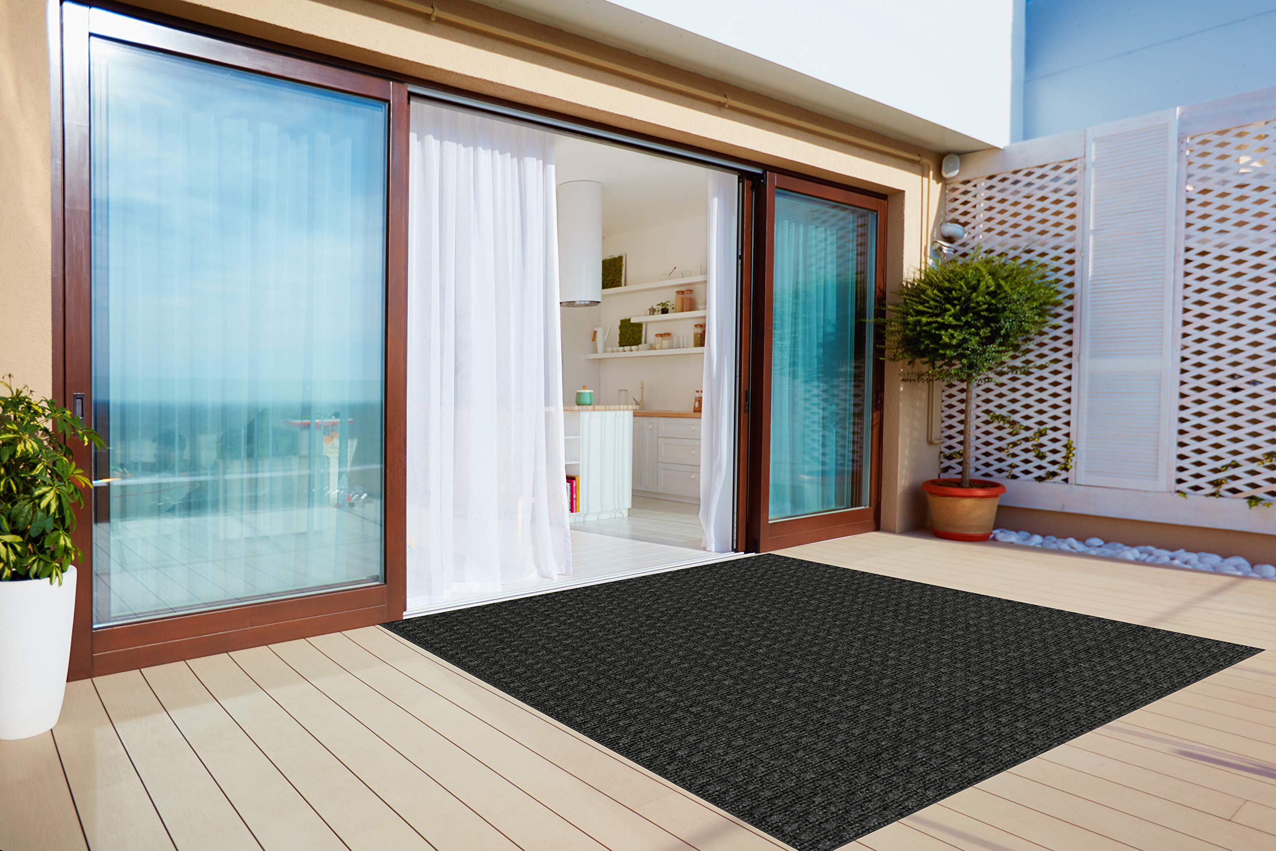 KOECKRITZ Quick Dry Waffle Weave Indoor Outdoor Rug - Lightweight Non-Slip Patio Balcony Carpet - Easy Clean & Portable - Perfect for Decks, Laundry Rooms & Dorm (6' x 8', Black)