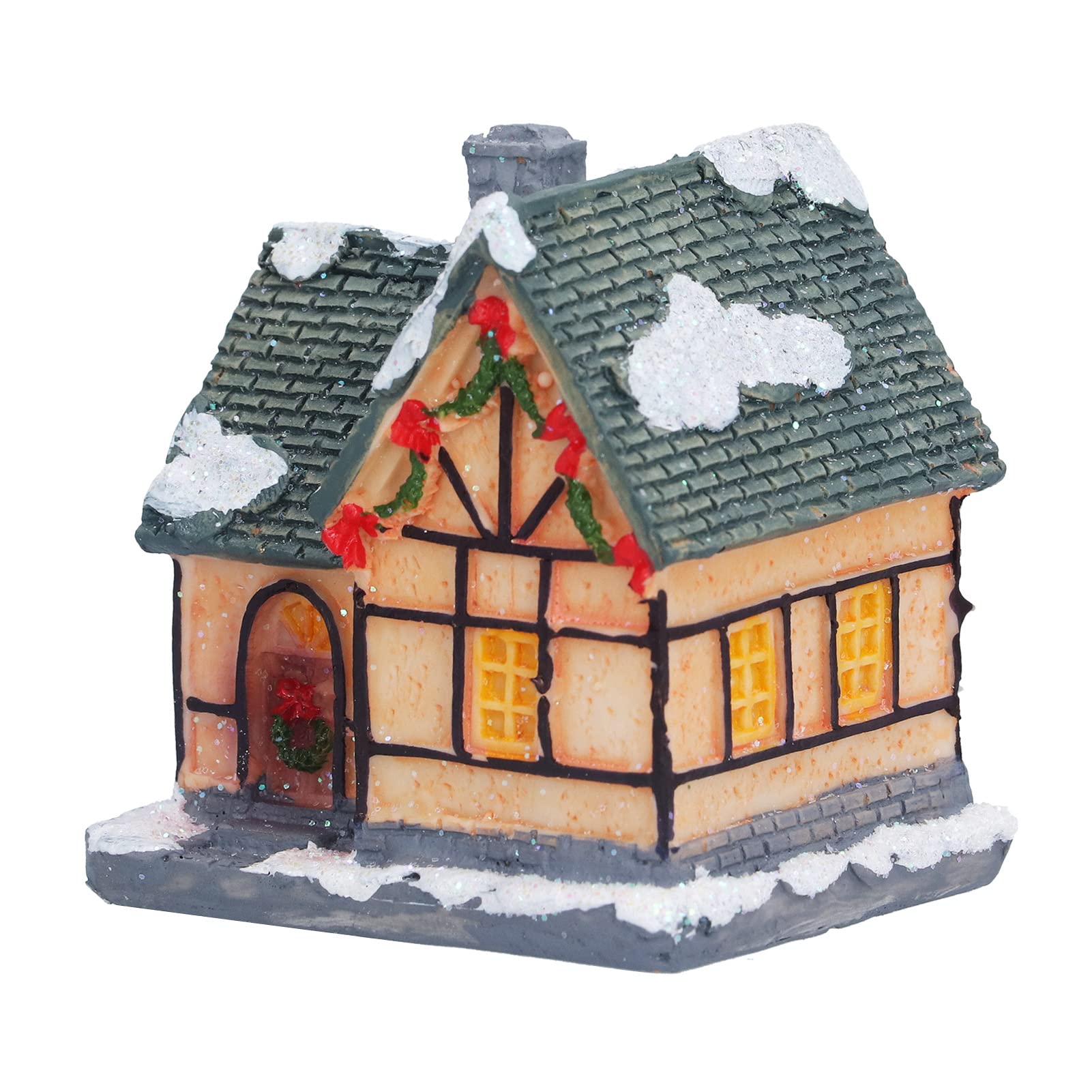 Syuanmuer Christmas Village House Set - LED Lighted Resin Holiday House Decorations with Battery Operation | Perfect for Christmas Tree Displays, Mantel Decor & Winter Village Scenes