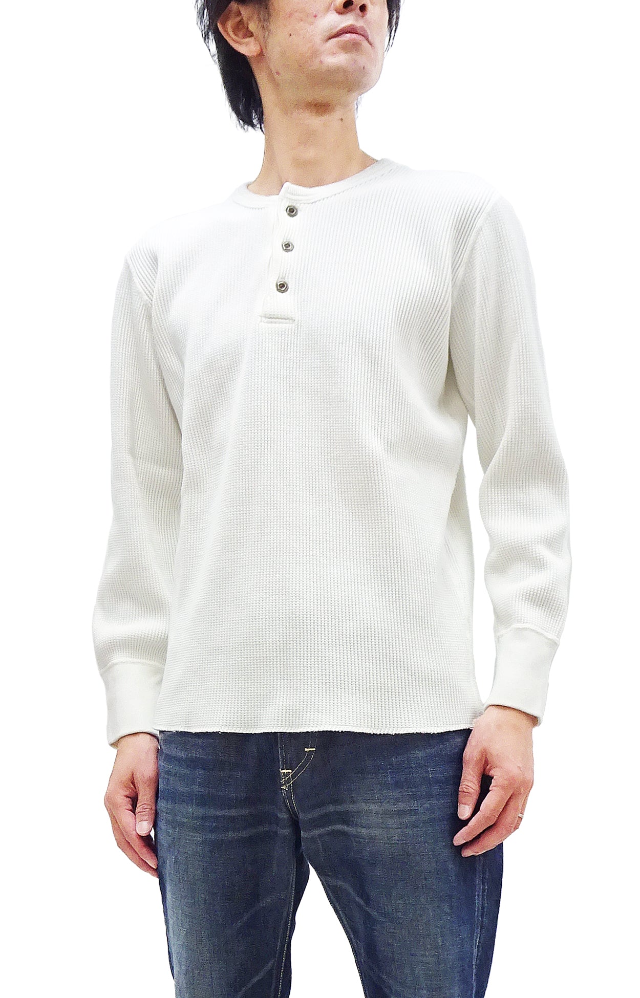 Studio D'artisan Men's Waffle Knit Thermal Henley T-Shirt - Long Sleeve Casual Shirt with 3-Button Placket, Heavyweight Thermal Tee (Model 9937, White) - Perfect for Outdoor Adventures, Layering in Winter & Casual Everyday Wear