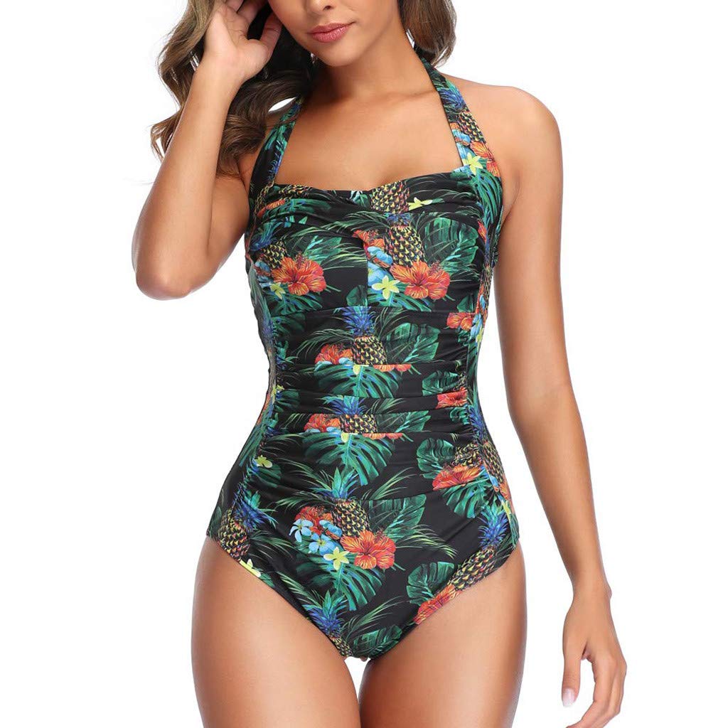 Masbird Women's One Piece Swimsuit - Tummy Control Halter Bathing Suit with Ruching & Padded Cups | Perfect for Beach Vacations, Pool Parties & Summer Getaways