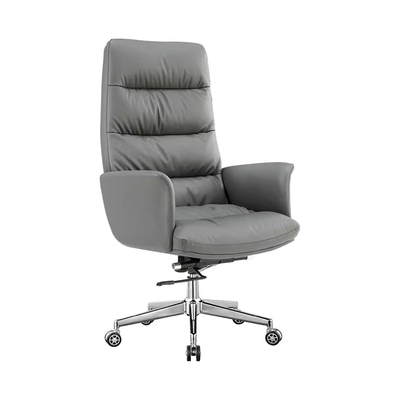 Ergonomic Office Chair - Grey PU Leather High Back Desk Chair with Adjustable Height, Lumbar Support & 360° Swivel - Perfect for Home Office, Gaming & Workspaces