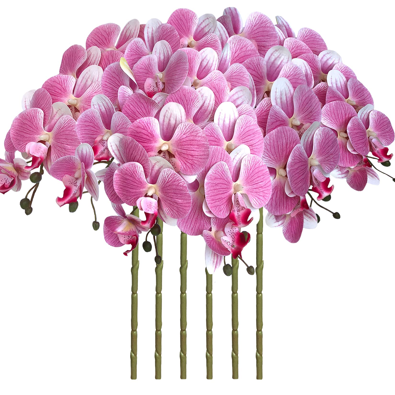 FagusHome 32 Inch Artificial Phalaenopsis Orchid Flowers - Set of 6 Stems, Realistic Fake Orchid Plants for Home Decor, Wedding Centerpieces, Office & Table Arrangements (Pink)