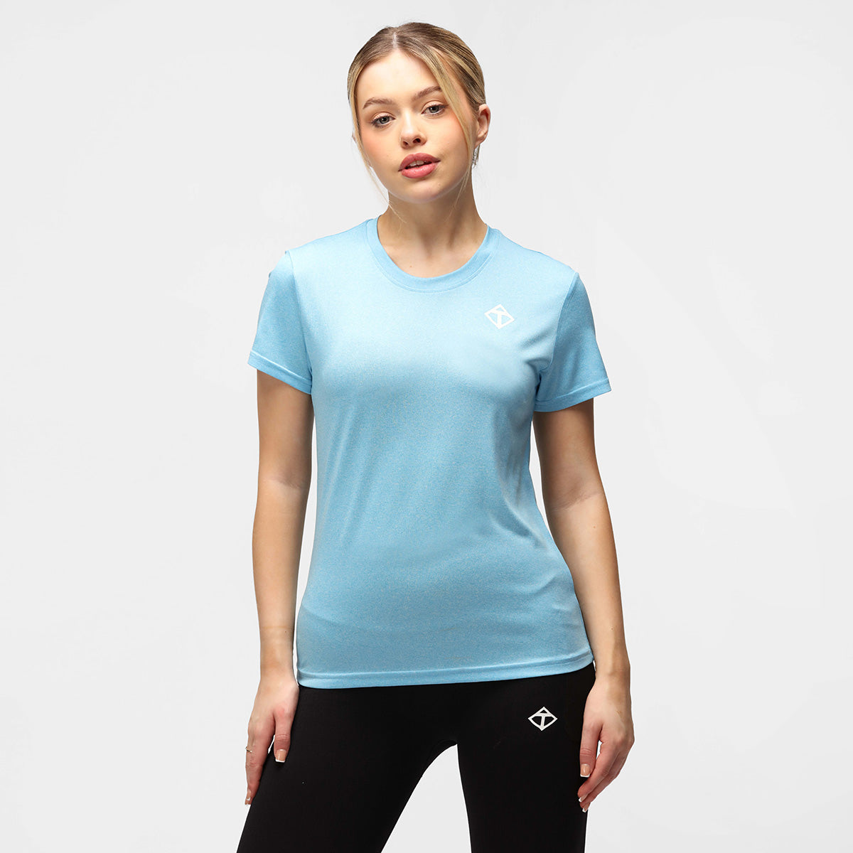 Turquoise Diamond-Patterned Women's Technical T-Shirt - Moisture-Wicking, Breathable & Stylish for Yoga, Running & Casual Wear