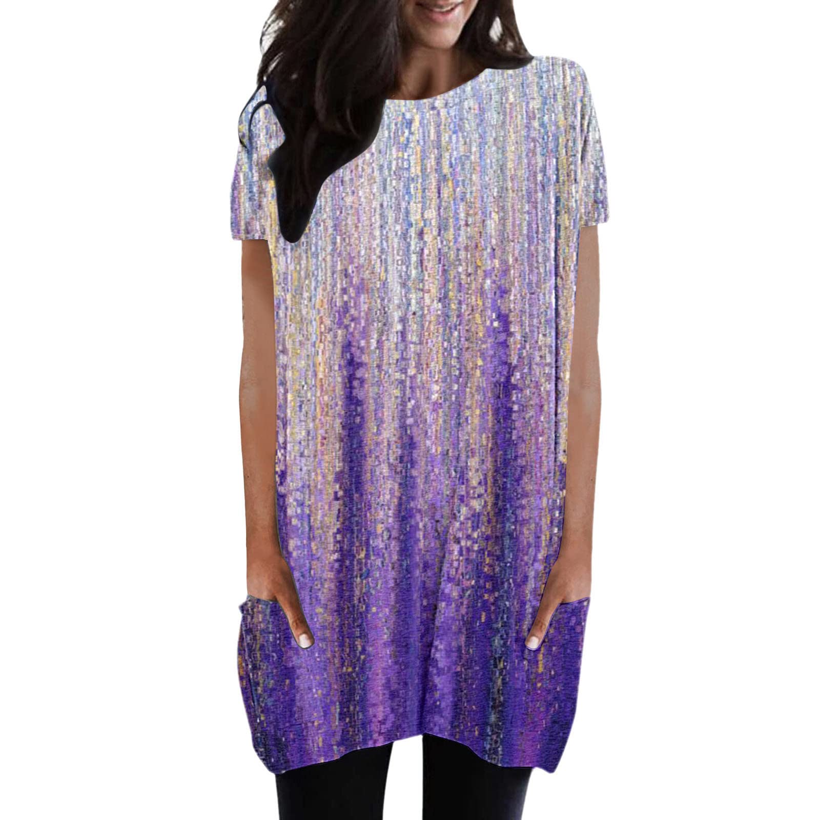 Women's Summer Casual Printed Loose Pullover Crewneck Short Sleeve Tunic Top Blouse - Comfortable & Stylish for Beach, Vacation, and Everyday Wear