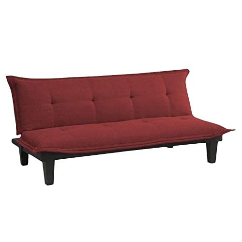 DHP Lodge Convertible Futon Couch Bed - Microfiber Upholstery with Wooden Legs in Red | Space-Saving Sleeper Sofa for Small Apartments, Guest Rooms & Dorm Living