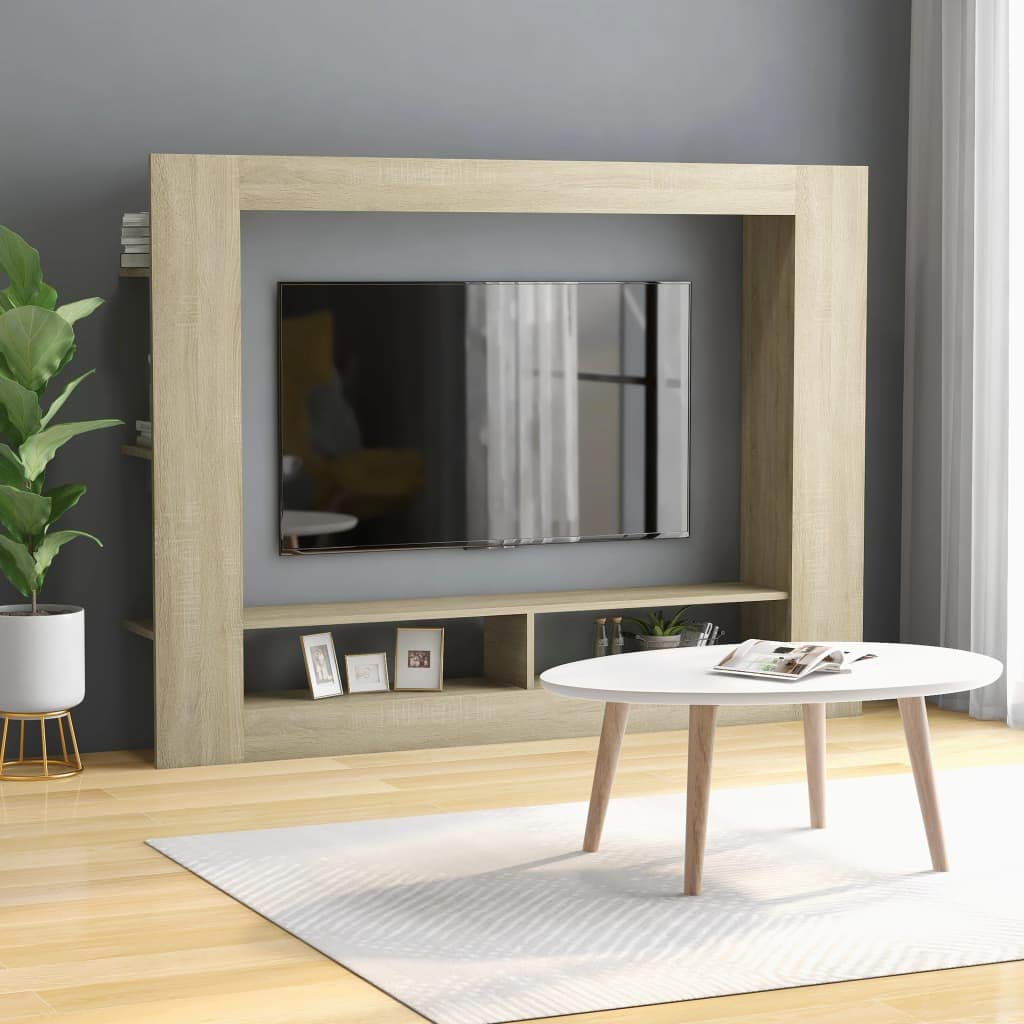 Universal TV Stand with 2 Open Compartments & Side Shelves - HLLNME Media Console Table for Living Room & Bedroom - Entertainment Center for Flat Screen TVs up to 65
