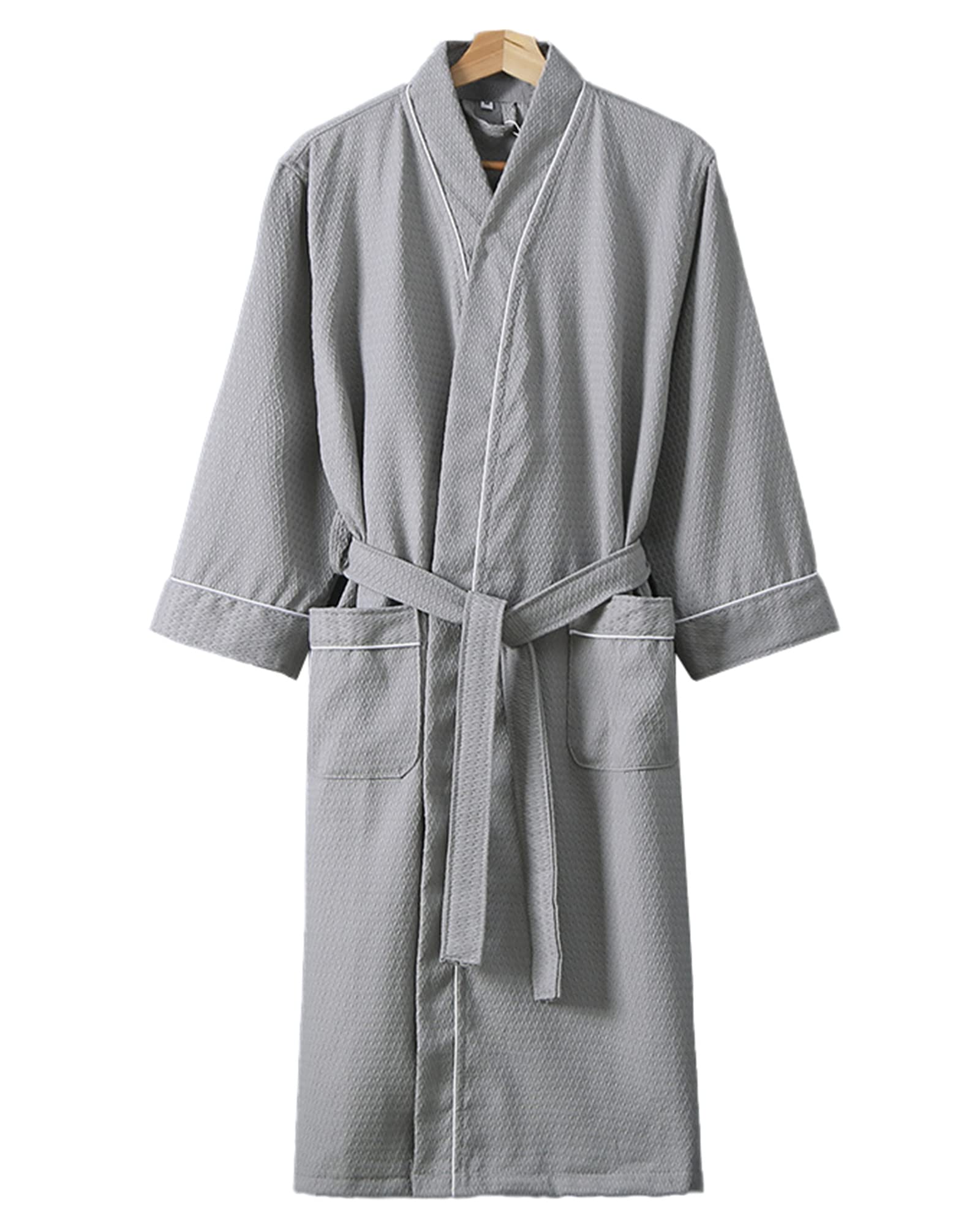 Men's Knit Waffle Robe with Shawl Collar - Soft Cotton Bathrobe for Spa, Hotel & Home Relaxation - Cozy Kimono Style Nightgown for Lounging and Self-Care