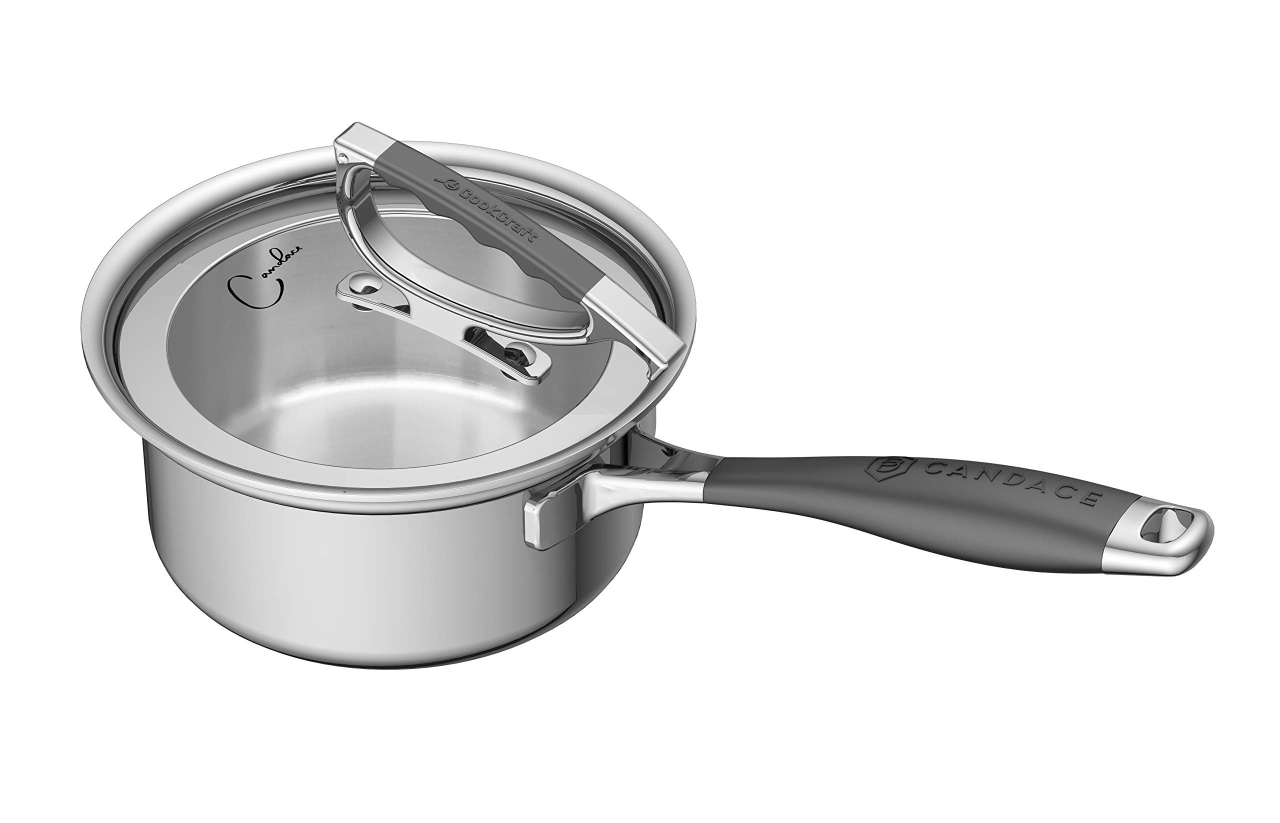 1.5 Quart Tri-Ply Stainless Steel Sauce Pan with Glass Lid - Aluminum Core, Dishwasher Safe - Perfect for Cooking Sauces, Soups & Melting Butter (by Candace)