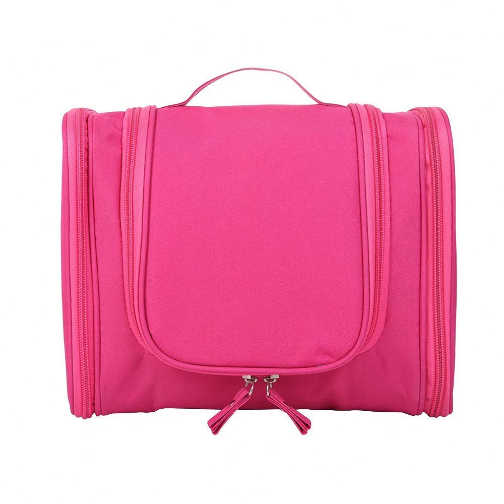 Shivexim® Hanging Travel Toiletry Bag - Waterproof Cosmetic Organizer for Makeup, Shampoo, Bathroom Essentials - Portable Storage Pouch with Hook for Women & Men (Pink) - Perfect for Camping, Gym, Business Trips & Vacation