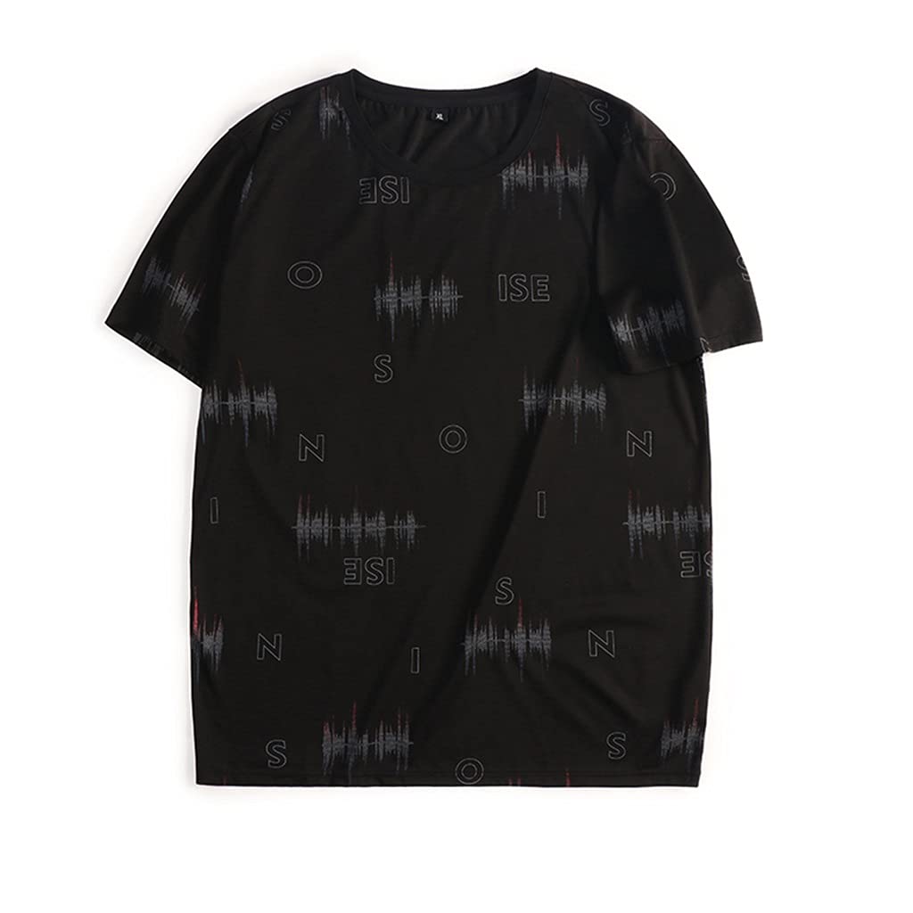 XJJZS 2021 Summer Oversized Letter Graphic T-Shirt for Men - Loose Fit Cotton Crew Neck Casual Tee (Black, XXXXXL) - Perfect for Streetwear, Summer Outfits & Plus Size Fashion