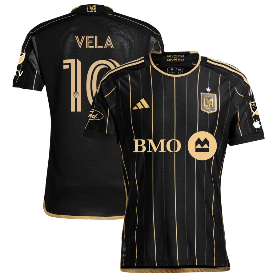 Adidas LAFC Authentic Carlos Vela Home Jersey 2024-2025 with MLS, Apple TV & Ford Patches - Black/Gold - Official Soccer Jersey for Fans & Players - Perfect for Game Day & Collectors