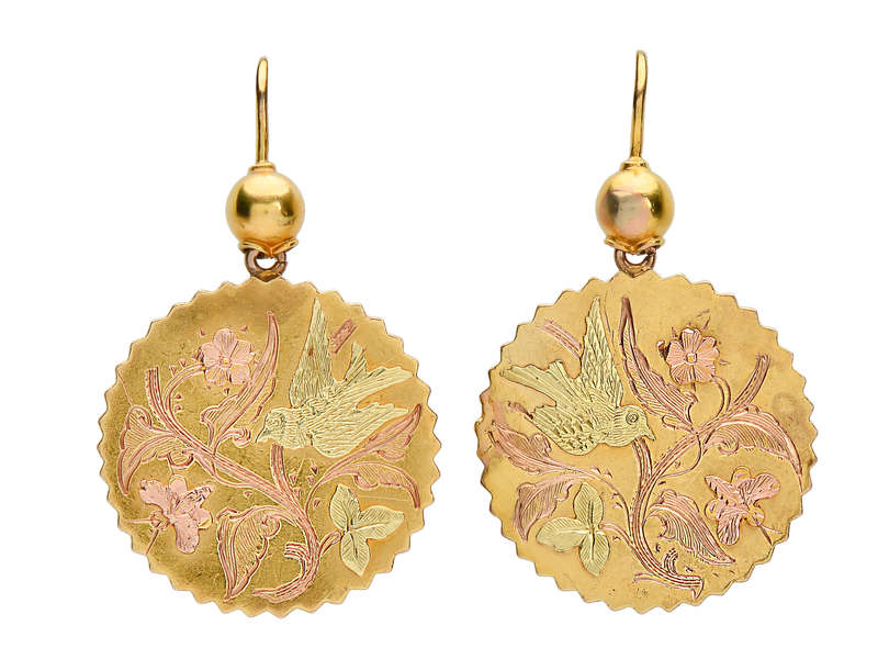 Victorian Style Three-Tone Gold Bird & Butterfly Dangle Earrings for Women - Elegant Jewelry Gift for Weddings, Parties & Special Occasions