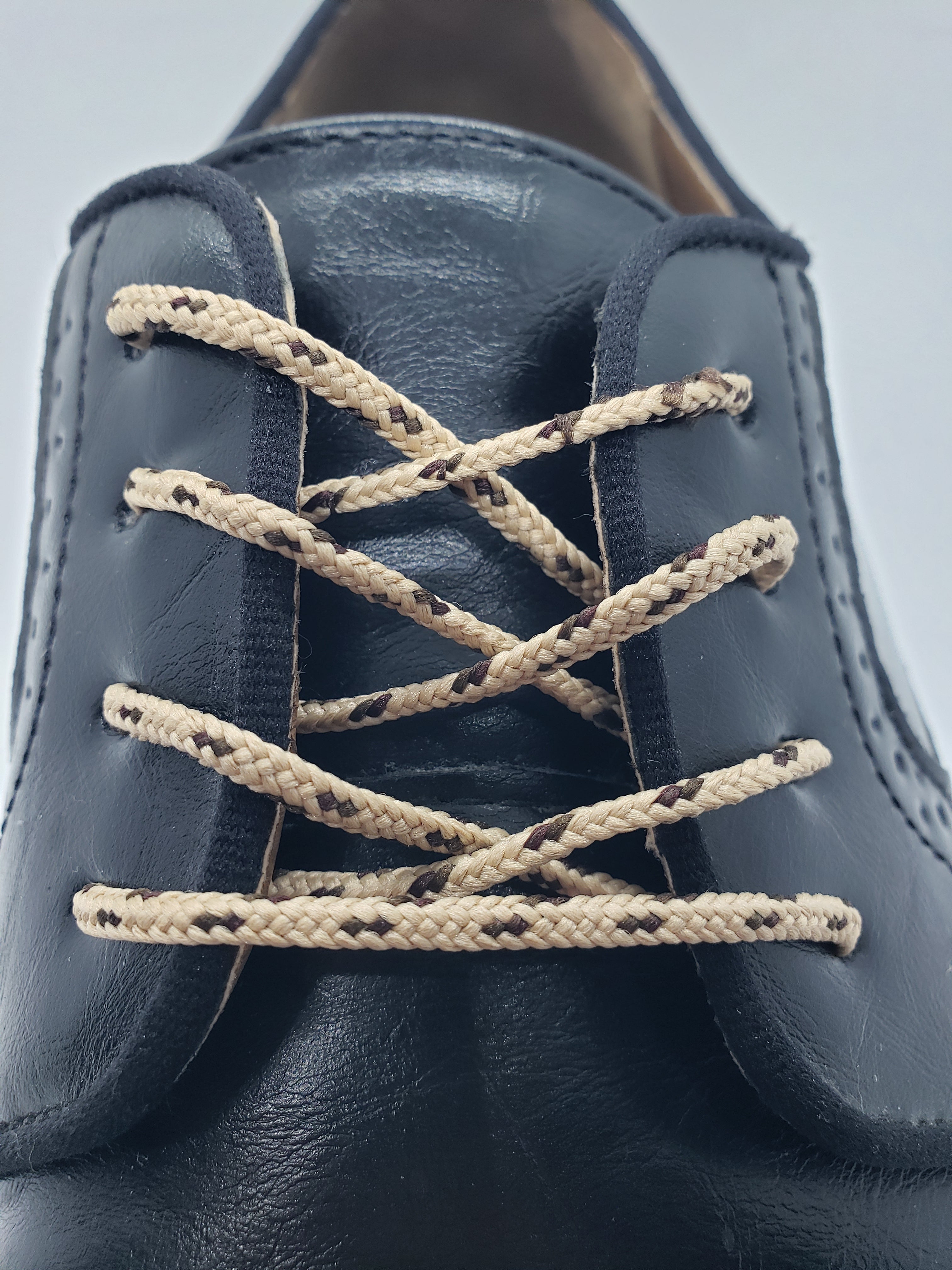Round Dress Shoelaces Tan with Brown Accents - Premium Flat Waxed Shoelaces for Dress Shoes, Oxfords & Loafers - Perfect for Business, Formal & Casual Wear