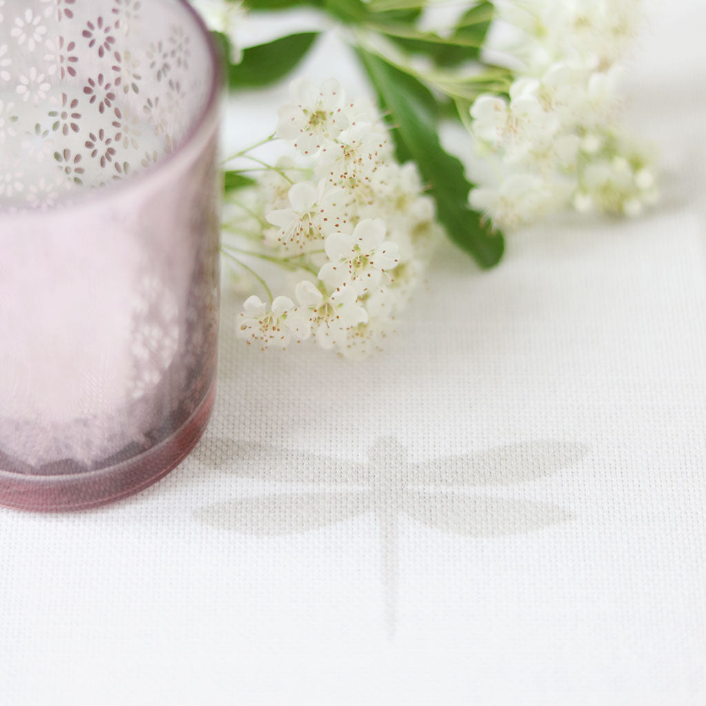 Premium Dragonfly Linen Fabric - Millstone White Pattern - Ideal for DIY Home Decor, Upholstery, and Craft Projects