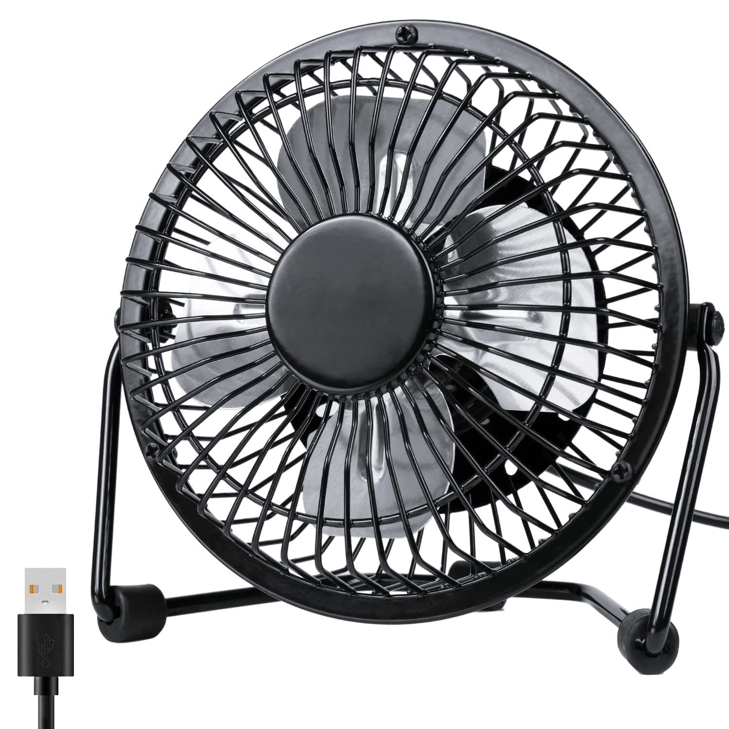 Zuvas 4 Inch USB Desk Fan - Quiet Small Portable Table Fan with 360° Rotation & 2 Speed Settings - Mini Personal Cooling Fan for Home, Office, Bedroom, Travel, Camping - Perfect for Work Desks, Nightstands, and Outdoor Adventures (Black)