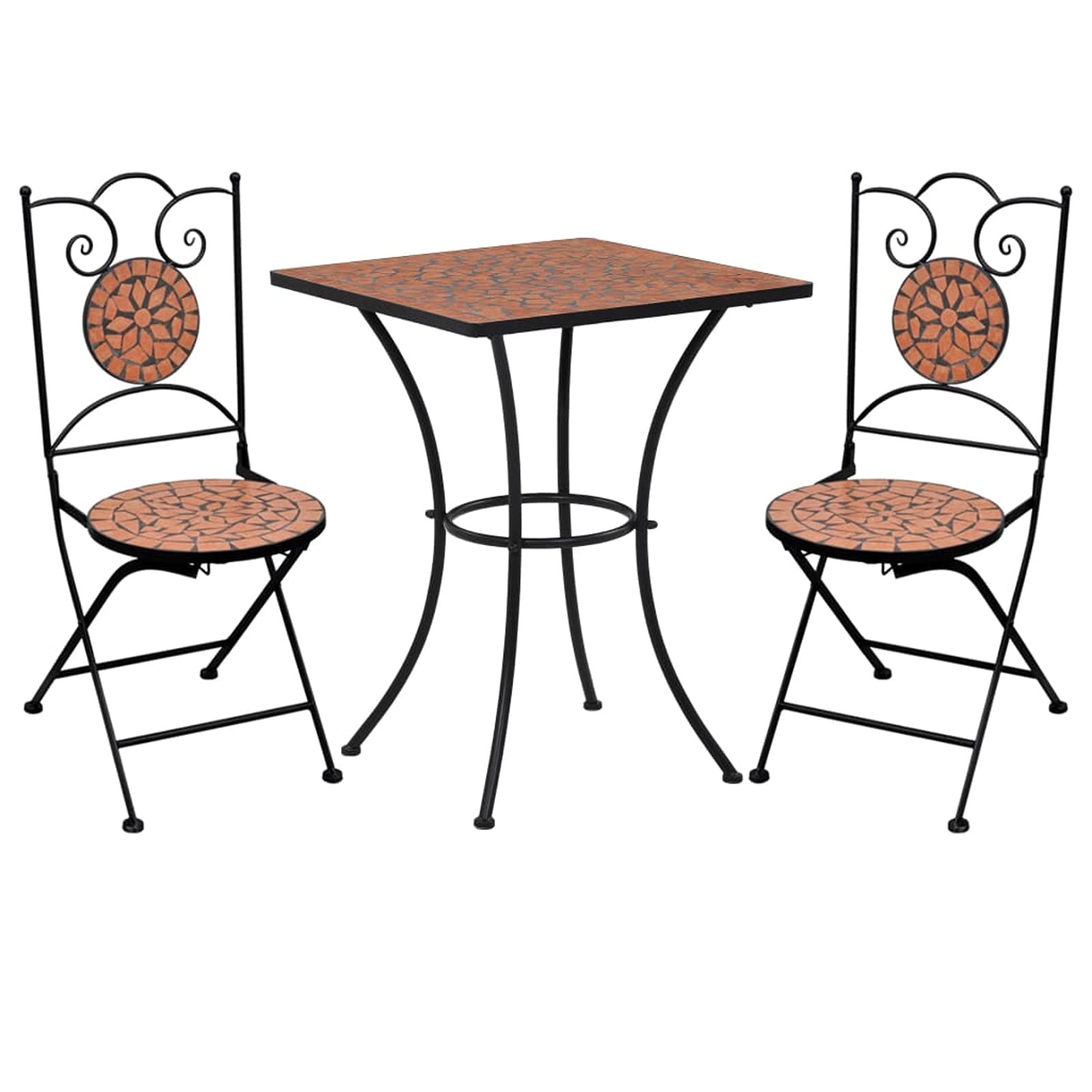 Tidyard 3-Piece Bistro Set - Ceramic Square Table with 2 Folding Chairs, Iron Frame Outdoor Dining Set in Terracotta for Garden, Patio, Balcony, Backyard | Perfect for Small Space Dining, Coffee Breaks & Outdoor Entertaining