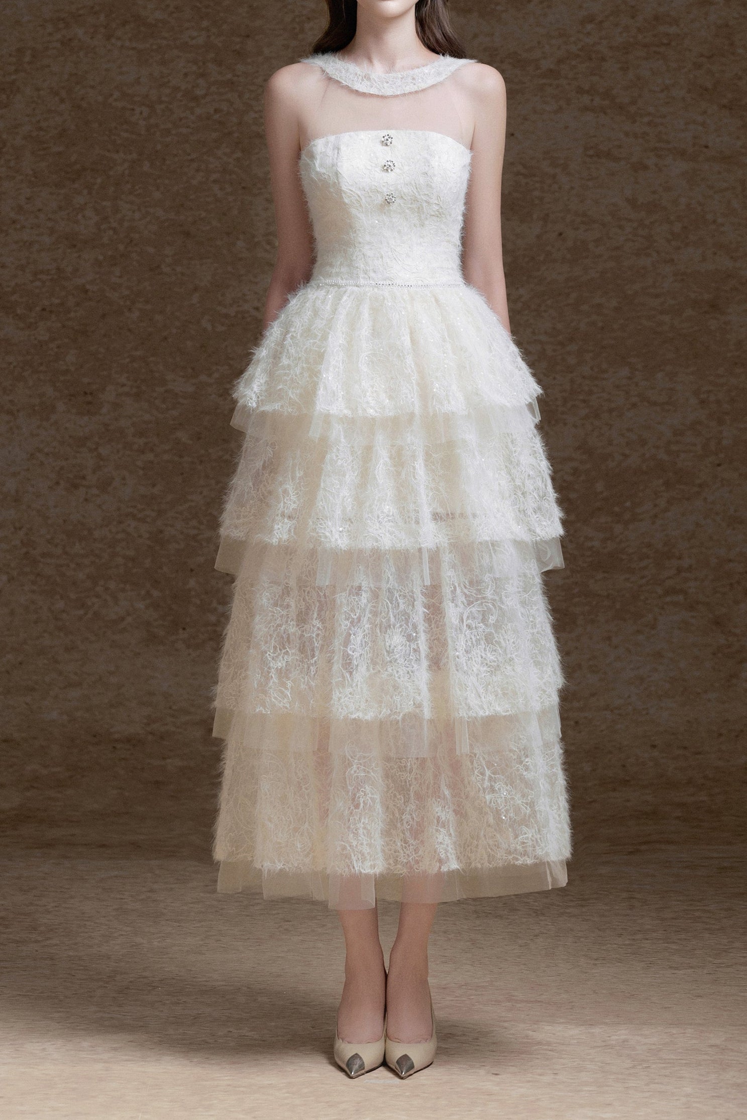 Alison White Mesh Stitching Layer Dress - Elegant Summer Party & Wedding Guest Outfit