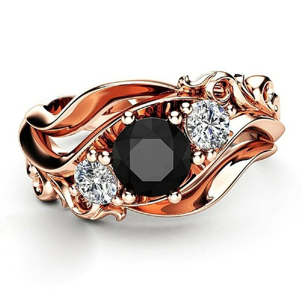 Black Diamond & Cubic Zirconia Rose Gold Ring for Women - Engagement Jewelry