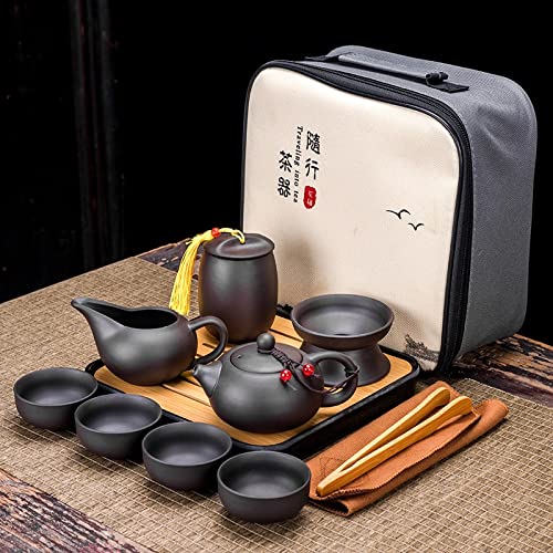 Premium Ceramic Kungfu Tea Set - Portable Travel Tea Set with Purple Clay Teapot & Gaiwan Cups - Elegant Teaware for Tea Ceremony, Outdoor Travel & Gifting - Perfect for Home, Office & Zen Meditation