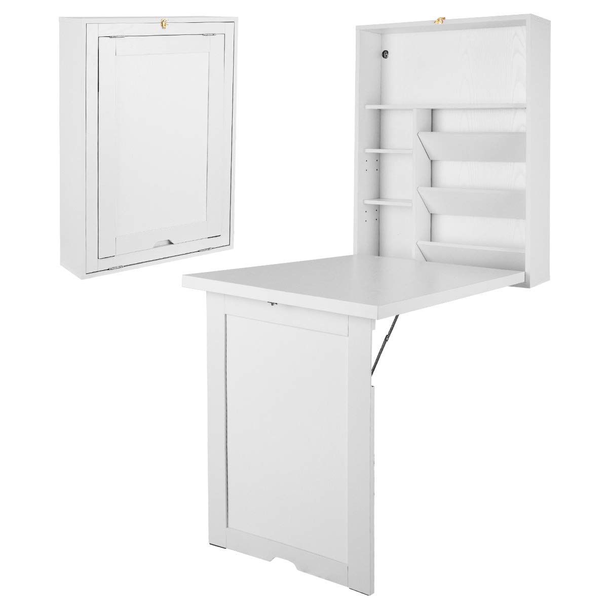 GRAFFY Wall Mounted Floating Desk - Space Saving Convertible Writing Desk with Storage | Foldable Wooden Wall Mounted Table for Home Office, Study & Small Spaces | Perfect for Apartments, Dorms & Workspaces