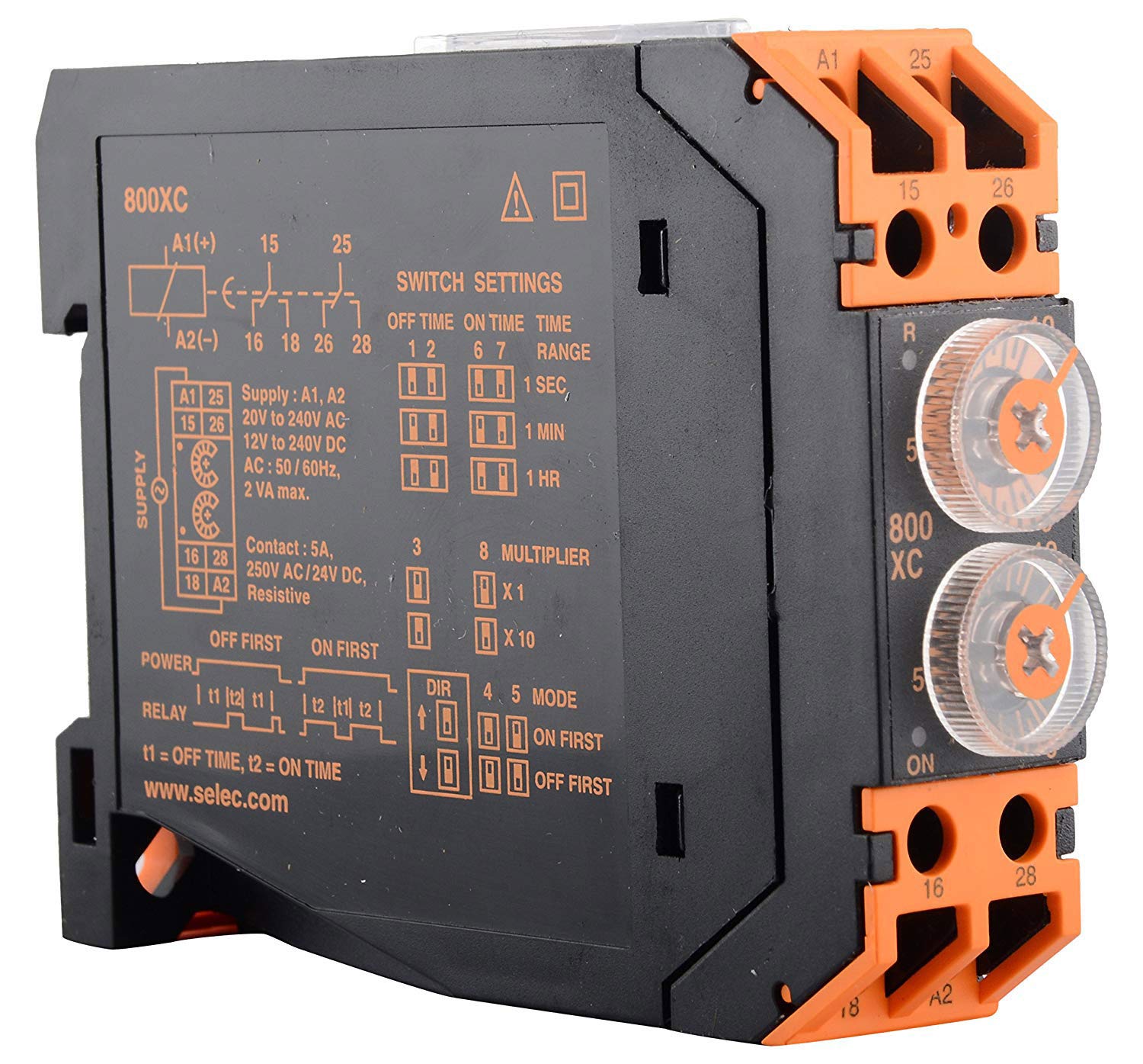 Selec 800XC Analog DIN Rail Timer - Industrial Time Delay Relay for Automation Control | Perfect for HVAC, Lighting & Motor Control Systems
