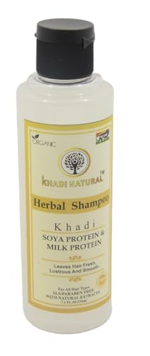 Khadi Natural Soya Protein & Milk Protein Shampoo 210ml - Herbal Hair Cleanser for Strength & Shine | Sulfate-Free, Vegan Hair Care for Damaged & Dry Hair - Perfect for Daily Use & Hair Repair