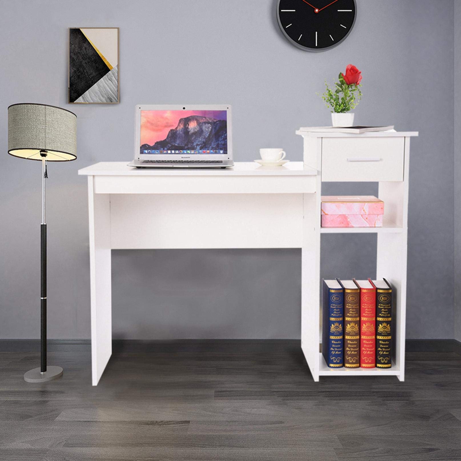Modern Simple Style Laptop Desk with Drawers - Compact Home Office Computer Table, Small Study Desk for Dorm Room & Workspace (White) | Perfect for Remote Work, Online Learning & Small Space Living
