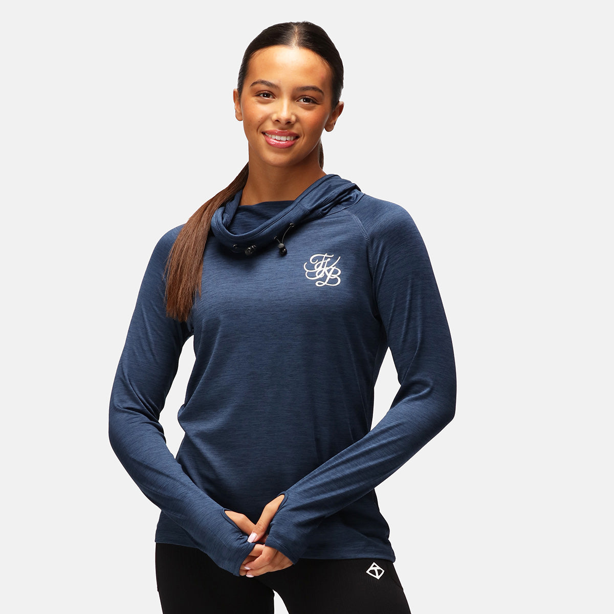 TKB Navy Cowl Neck Hoodie for Women - Soft Fleece Pullover Sweatshirt with Pocket | Perfect for Casual Wear, Workout & Outdoor Activities