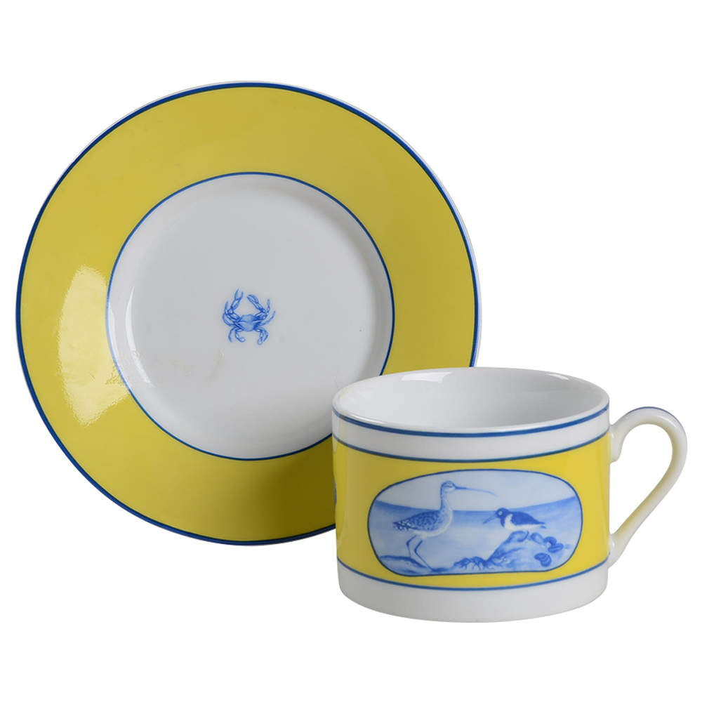 Costa Azzurra Porcelain Flat Cup and Saucer Set - 4 Piece Elegant Tea & Coffee Cups for Home, Office, or Gift - Perfect for Afternoon Tea, Espresso, and Entertaining Guests