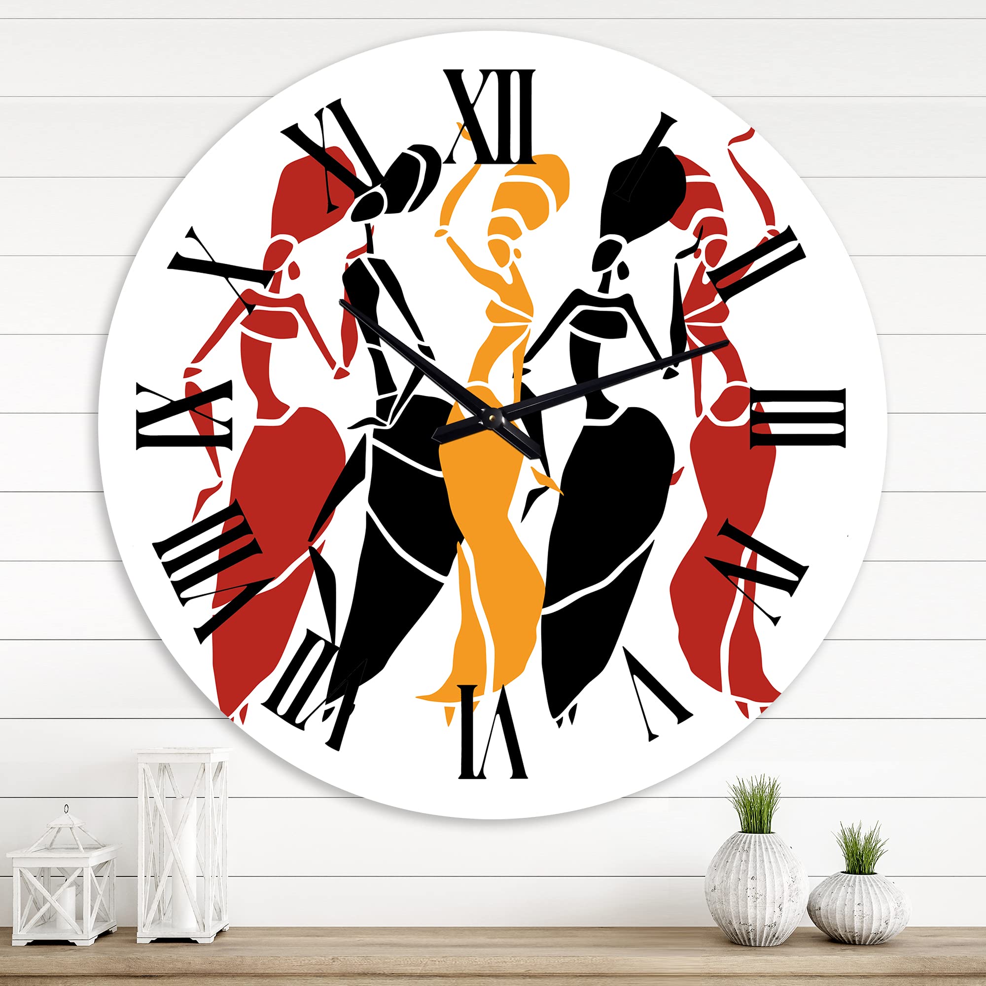 DesignQ Modern Wall Clock - Beautiful Dancers Afro American Silhouettes Art - Large Decorative Clock for Living Room, Bedroom & Office - Perfect Home Decor Gift for Housewarming & Interior Design