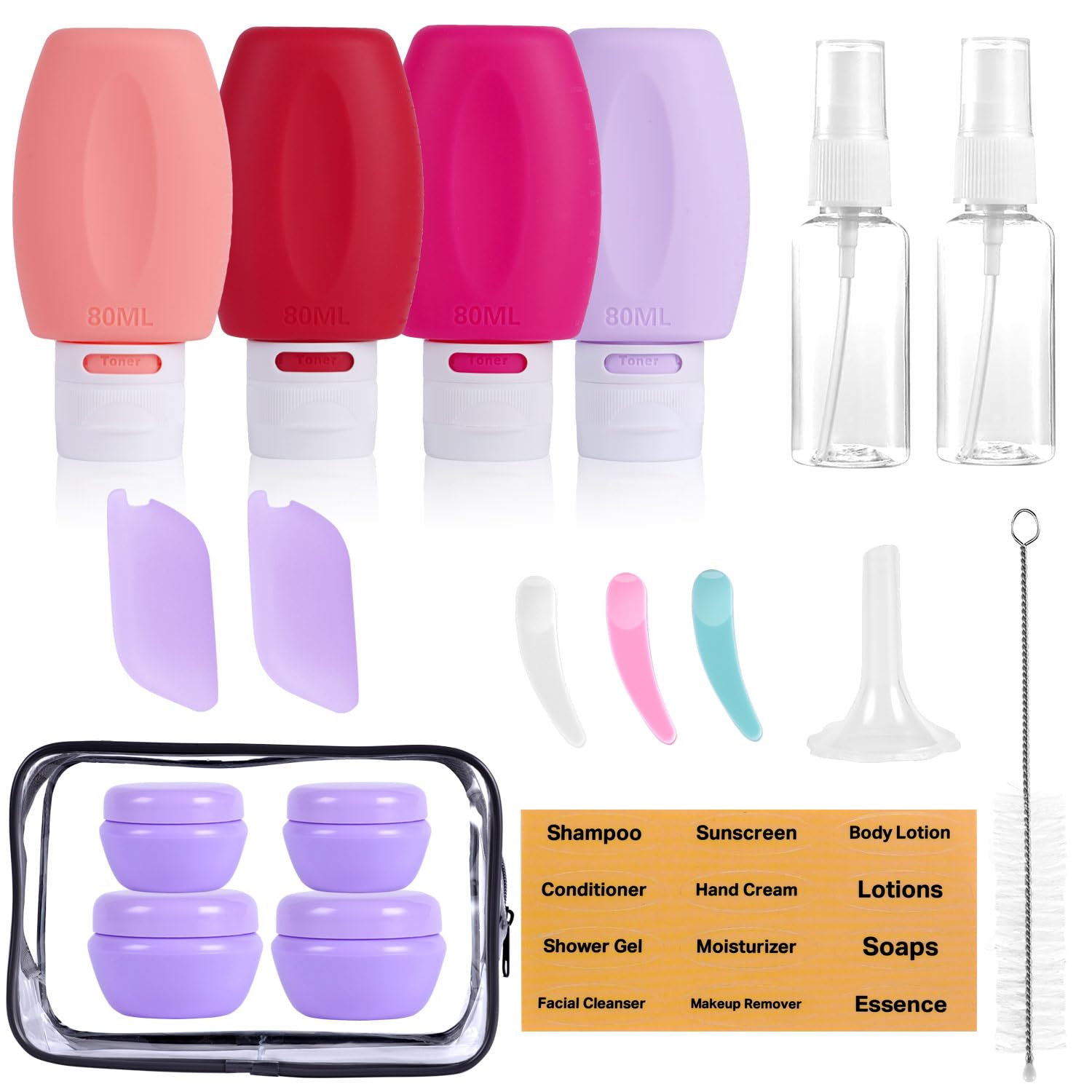 JaneJu 19-Pack TSA Approved Travel Bottles for Toiletries - 3oz Leak Proof Silicone Squeezable Containers for Shampoo & Conditioner | Perfect Travel Accessories Kit for Vacation, Gym & Airplane Essentials