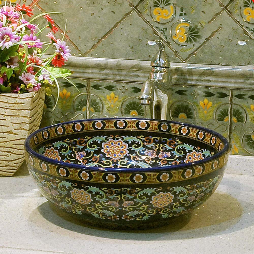 Blue Ceramic Vessel Sink for Bathroom - SHAWLA Countertop Art Basin, Above Counter Wash Sink | Perfect for Modern Vanities, Powder Rooms & Luxury Home Decor