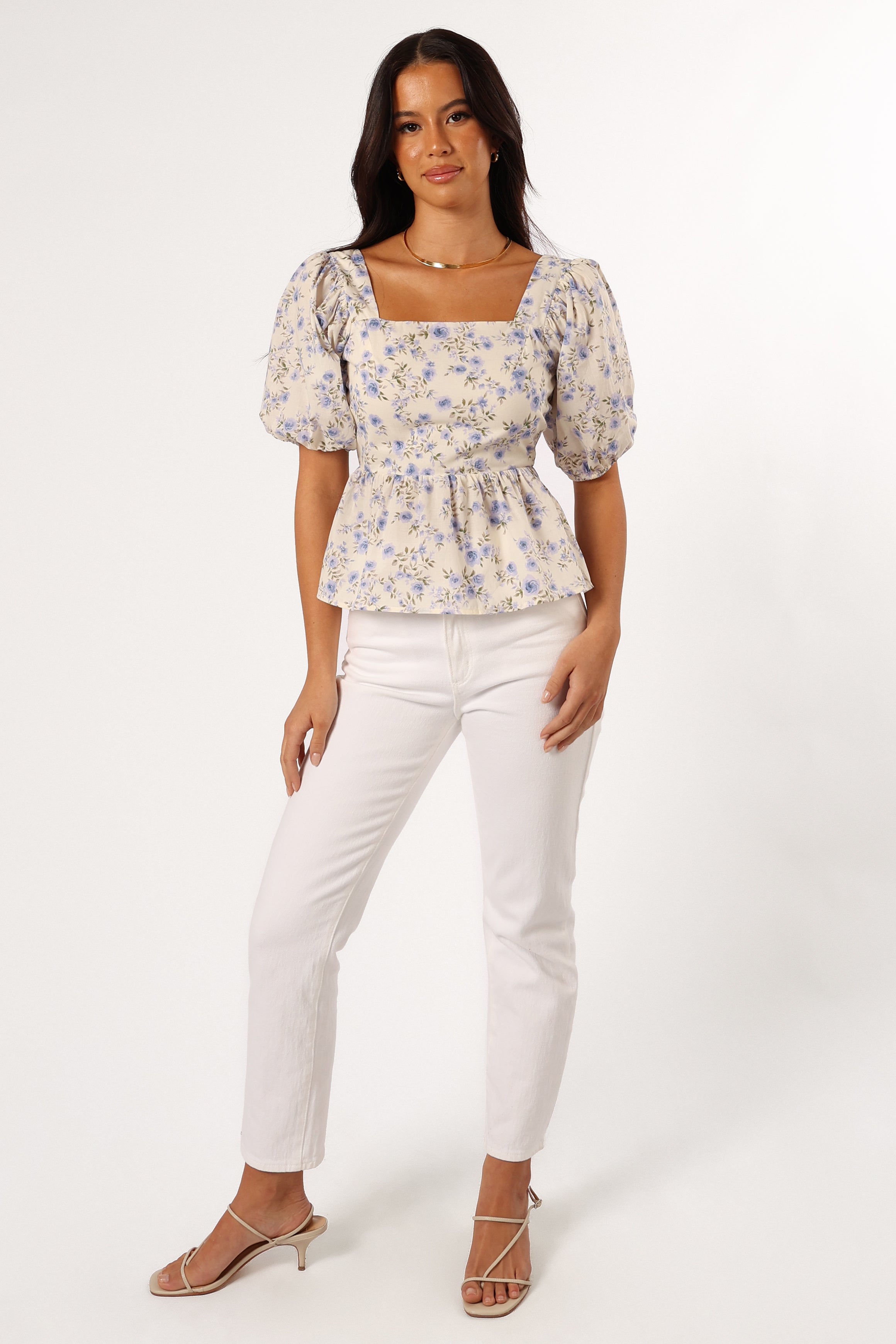 Celia Top Women's Ivory Blue Blouse - Elegant Casual Wear for Office, Party & Everyday Outfits