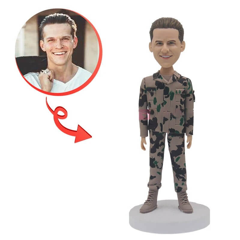 Custom Male Soldier Bobblehead - Personalized Military Figure Collectible - Perfect for Military Gifts, Office Decor & Veterans Day