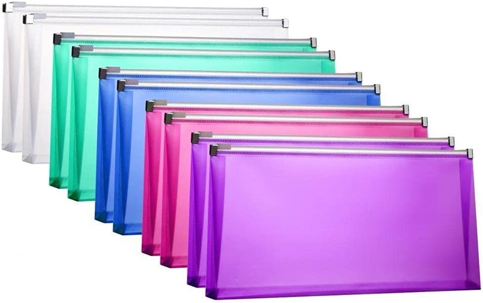 10-Pack #10 Zipper Plastic Envelopes 5x10 Inches - Multi-Color Document Organizer for Money, Receipts, Coupons & Bills | Waterproof File Storage for Home Office, School & Travel