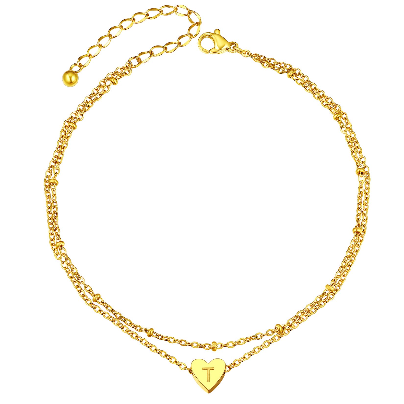 ChainsProMax Gold Plated Heart Anklet for Women - Adjustable Summer Beach Foot Chain with A-Z Initial Charm - Perfect Gift for Her with Elegant Gift Box - Ideal for Vacations, Weddings & Date Nights