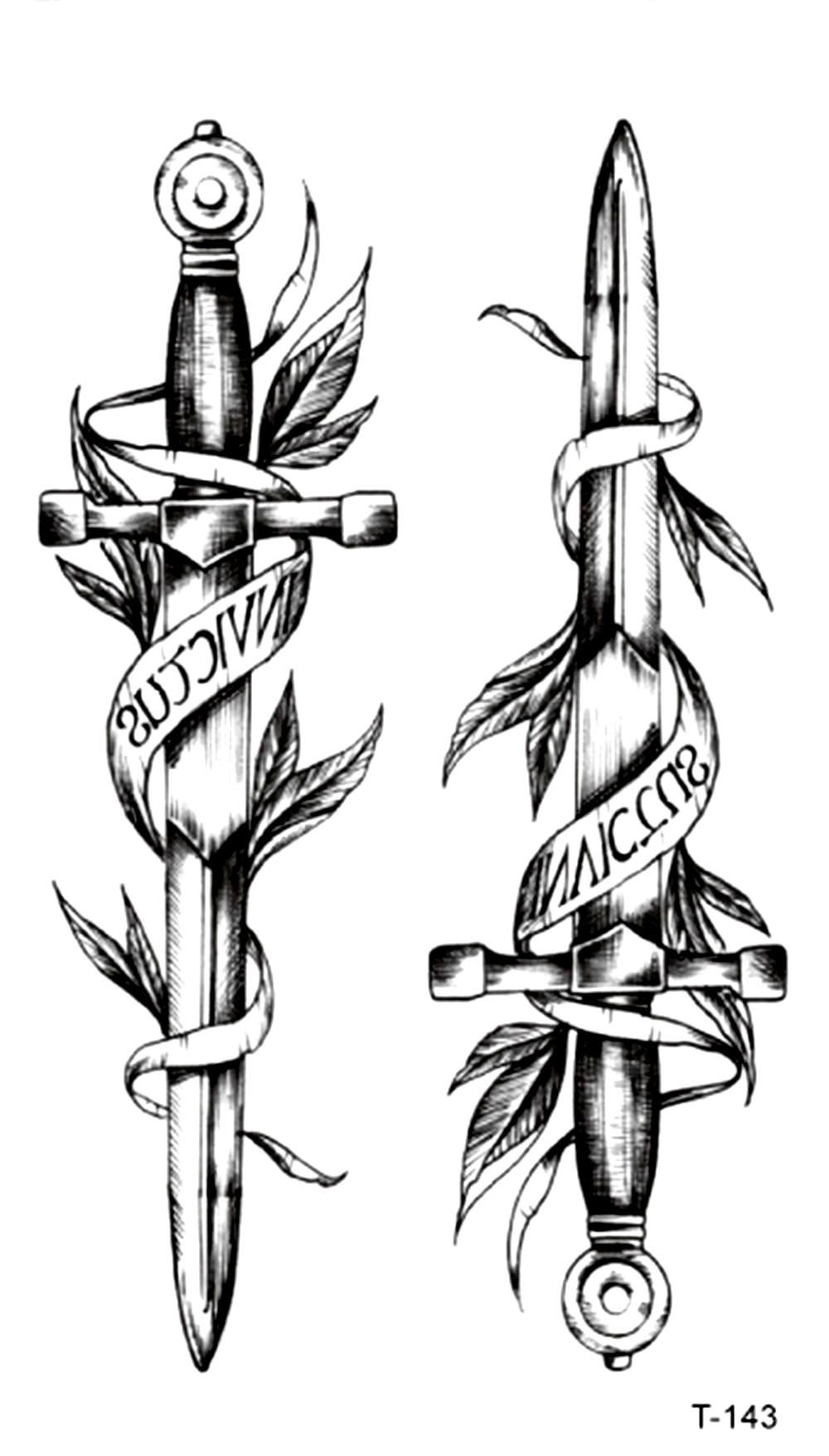 Halloween Sword Black Temporary Tattoo - Scary Fake Tattoos for Costume, Cosplay & Halloween Party Accessories