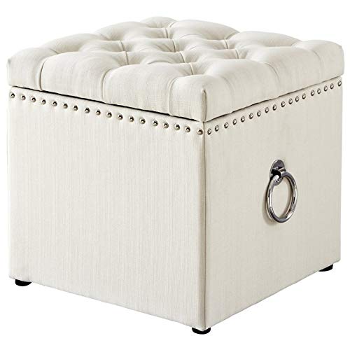 Brika Cream White Chrome Storage Ottoman for Living Room