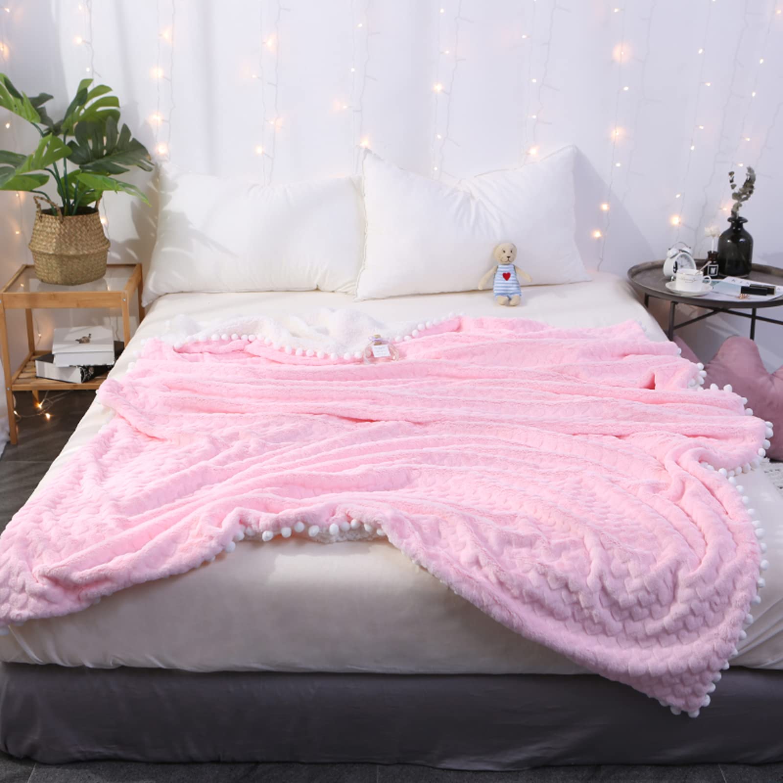 AIKES Sherpa Fleece Blanket - Ultra Soft Reversible Flannel Throw Blanket for Bed & Couch - Warm Cozy Machine Washable Blanket for Adults, Kids & Pets - Pink 150x200cm (59