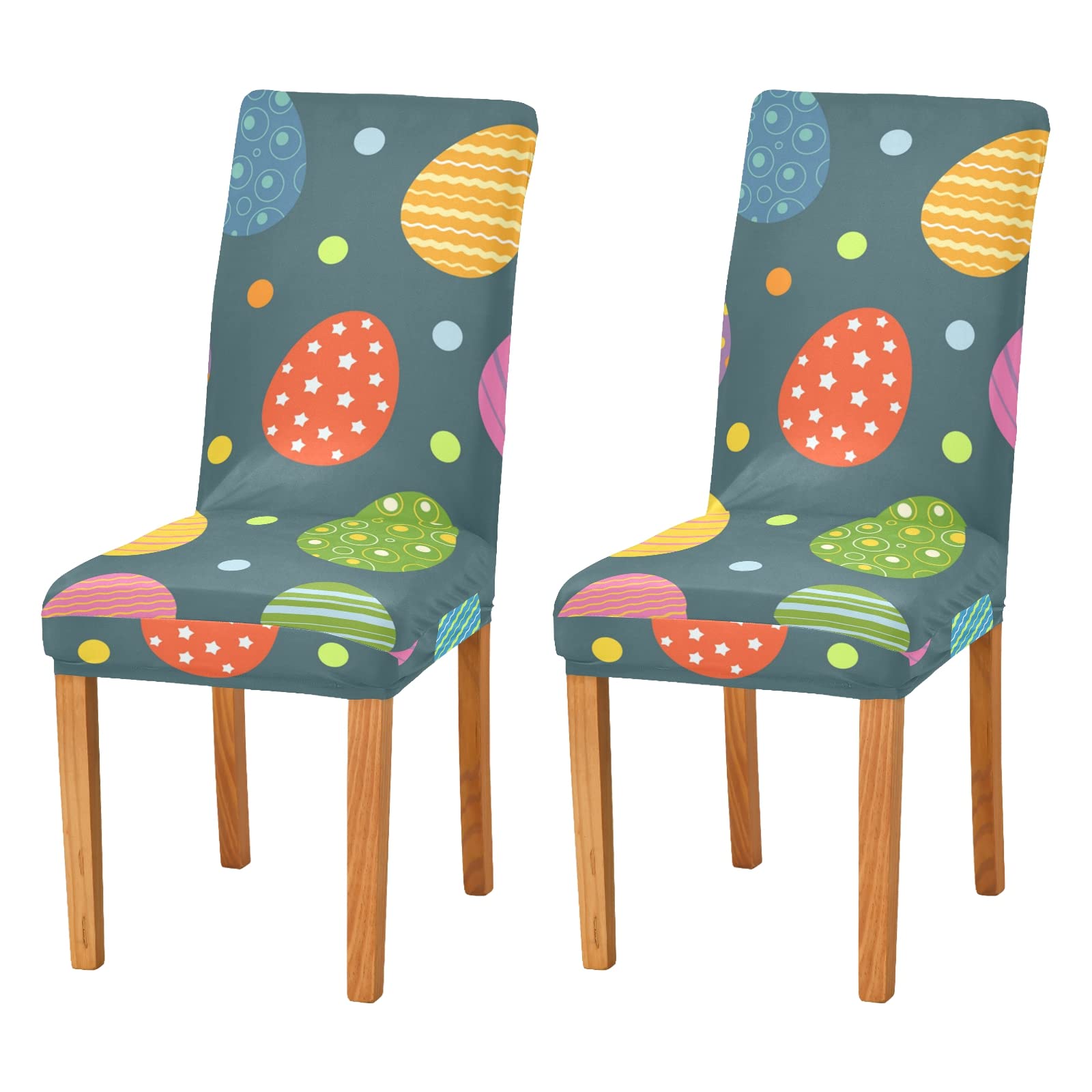 Xigua Stretch Spandex Chair Covers Set of 2 - Elastic Dining Room Chair Slipcovers for Easter Decor, Kitchen & Living Room Furniture Protection