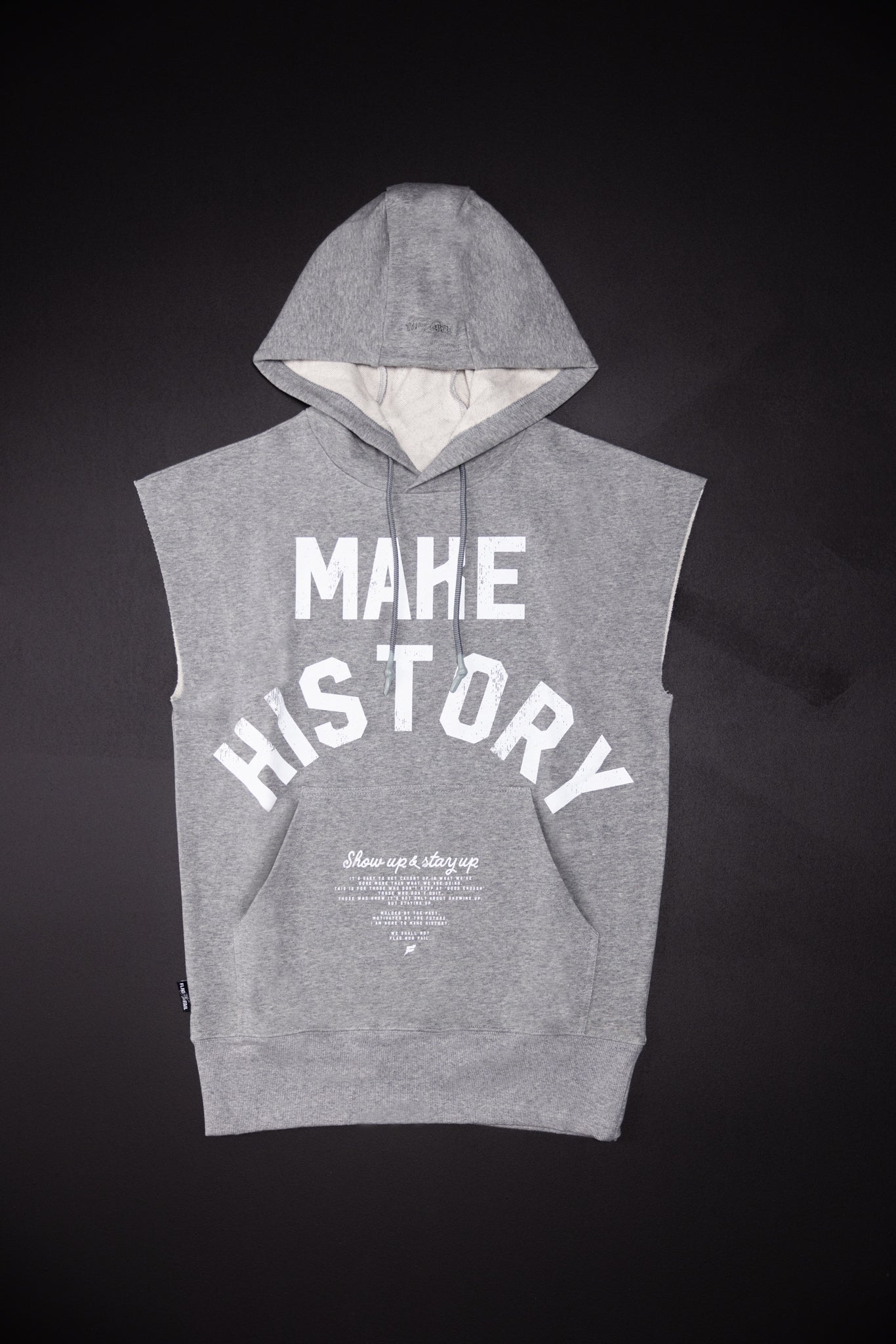 MAKE HISTORY Sleeveless Hoodie - Grey | Trendy Workout & Gym Wear for Men & Women | Perfect for Running, Fitness & Casual Street Style
