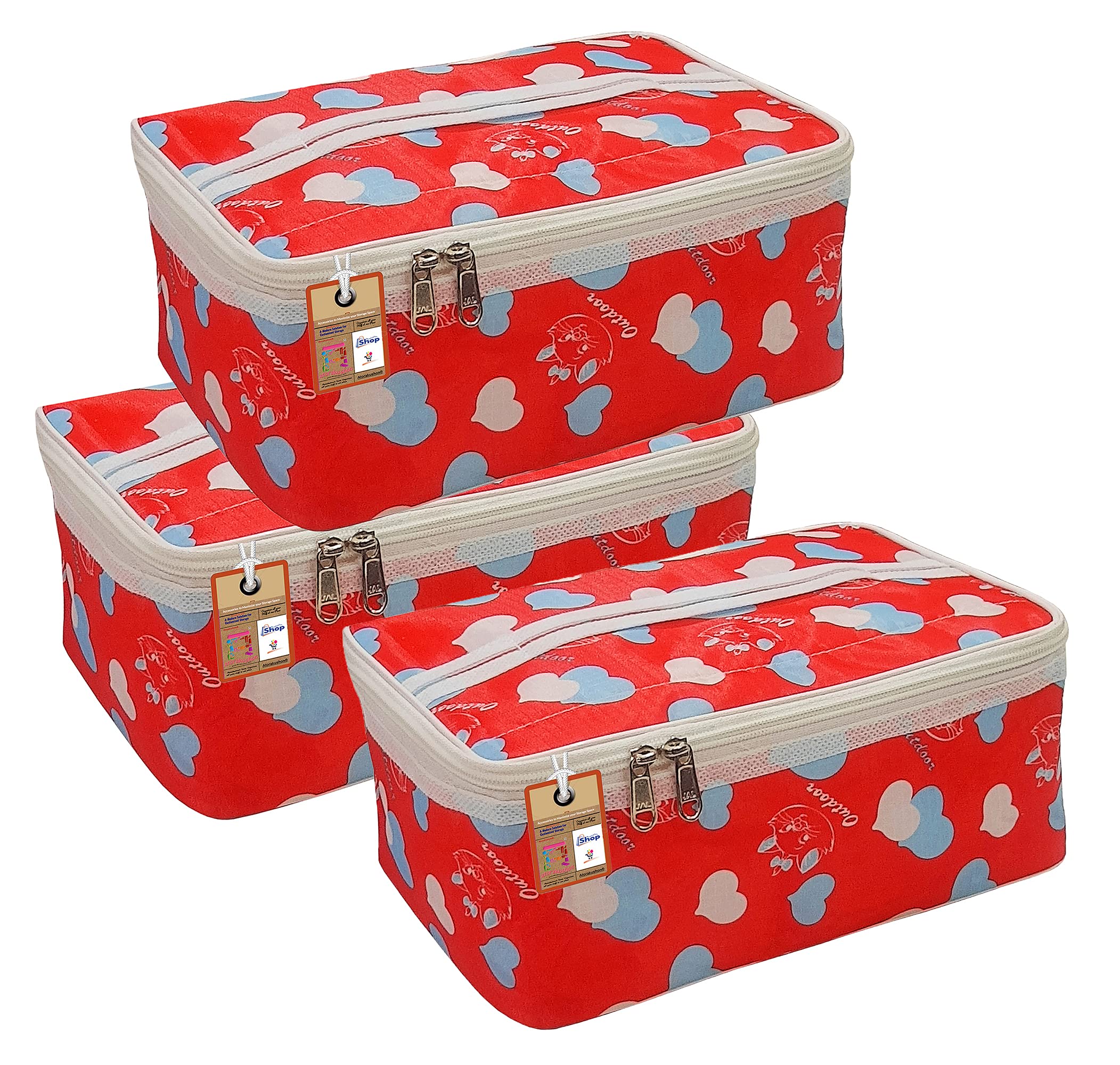 **Atorakushon® 3-Pack Fabric Makeup Storage Box & Travel Vanity Organizer – Cosmetic Toiletry Bag, Jewelry Pouch, Wardrobe Organizer (Multicolor) – Perfect for Travel, Home & Daily Use**