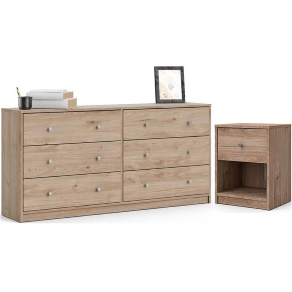 Home Square 2-Piece Bedroom Set with 6-Drawer Double Dresser & Nightstand in Jackson Hickory Finish - Perfect for Master Bedrooms, Guest Rooms & Small Spaces